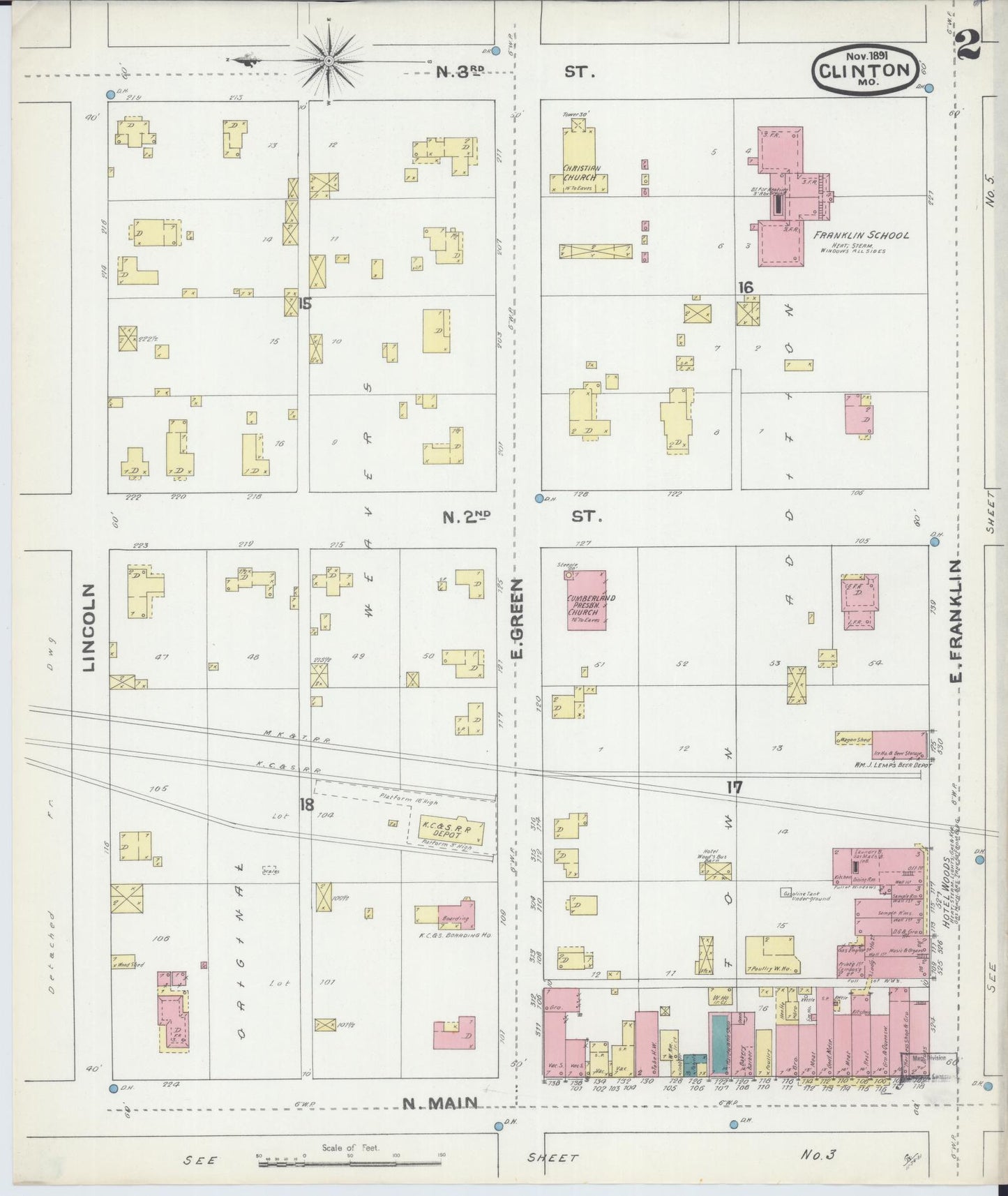 Sanborn Fire Insurance Map from Clinton, Henry County, Missouri (1891), Sheet #0002 - Historic Sanborn Fire Insurance Map Print, vintage old map wall art, antique decor, genealogy gift, Missouri Missouri map