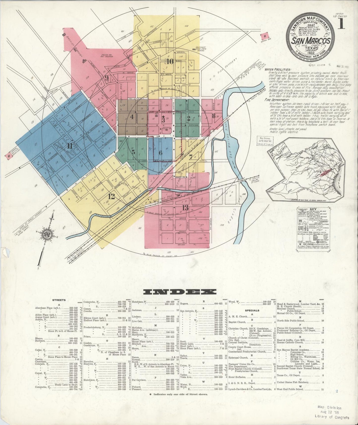 Sanborn Fire Insurance Map from San Marcos, Hays County, Texas. (1922) – Historic Sanborn Fire Insurance Map Print