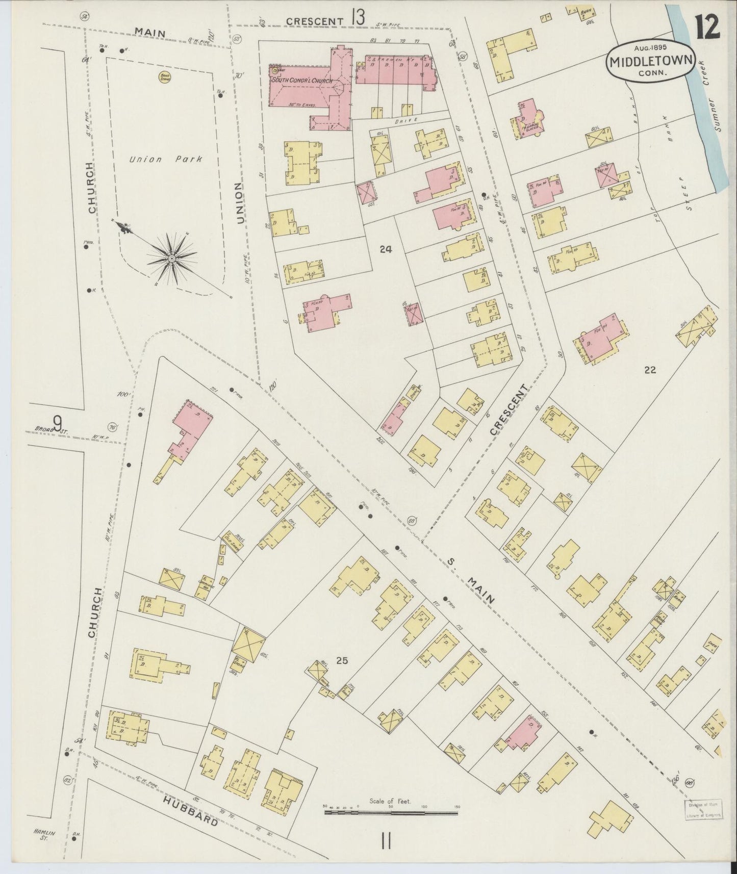 Sanborn Fire Insurance Map from Middletown, Middlesex County, Connecticut (1895), Sheet #0012 - Historic Sanborn Fire Insurance Map Print, vintage old map wall art, antique decor, genealogy gift, Connecticut Connecticut map