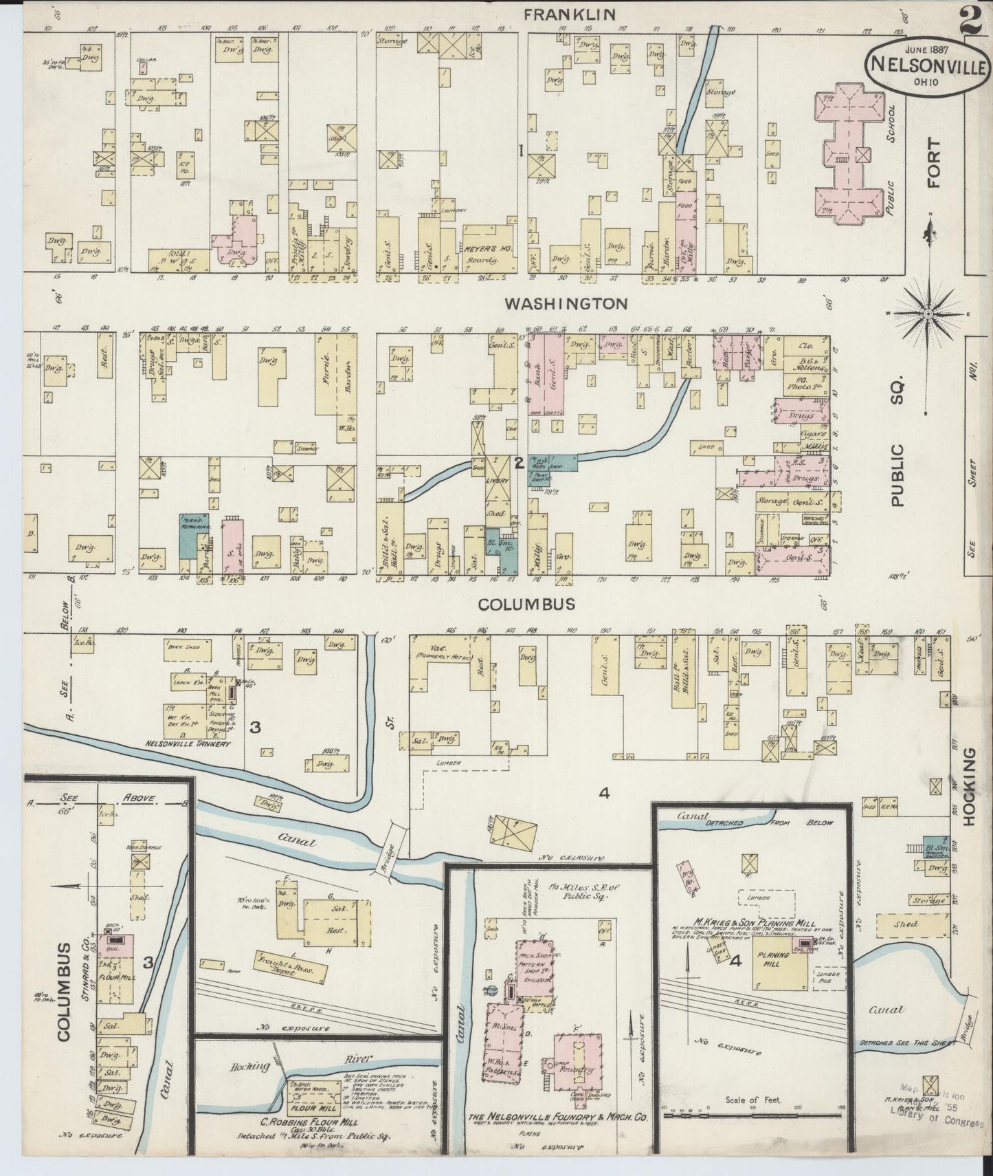 Sanborn Fire Insurance Map from Nelsonville, Athens County, Ohio (1887), Sheet #0002 - Historic Sanborn Fire Insurance Map Print, vintage old map wall art, antique decor, genealogy gift, Ohio Ohio map