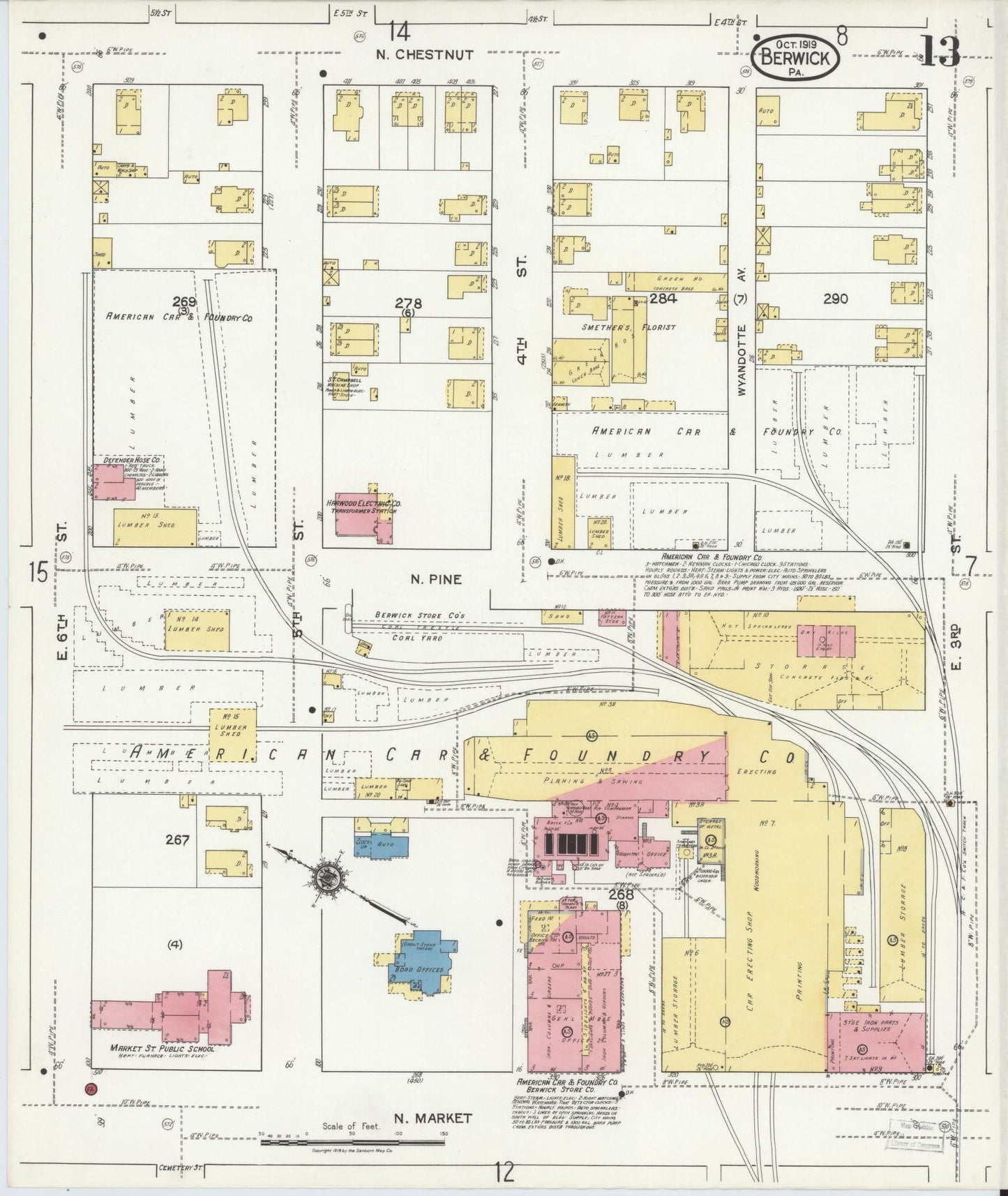 Sanborn Fire Insurance Map from Berwick, Columbia County, Pennsylvania (1918), Sheet #0013 - Historic Sanborn Fire Insurance Map Print, vintage old map wall art, antique decor, genealogy gift, Pennsylvania Pennsylvania map
