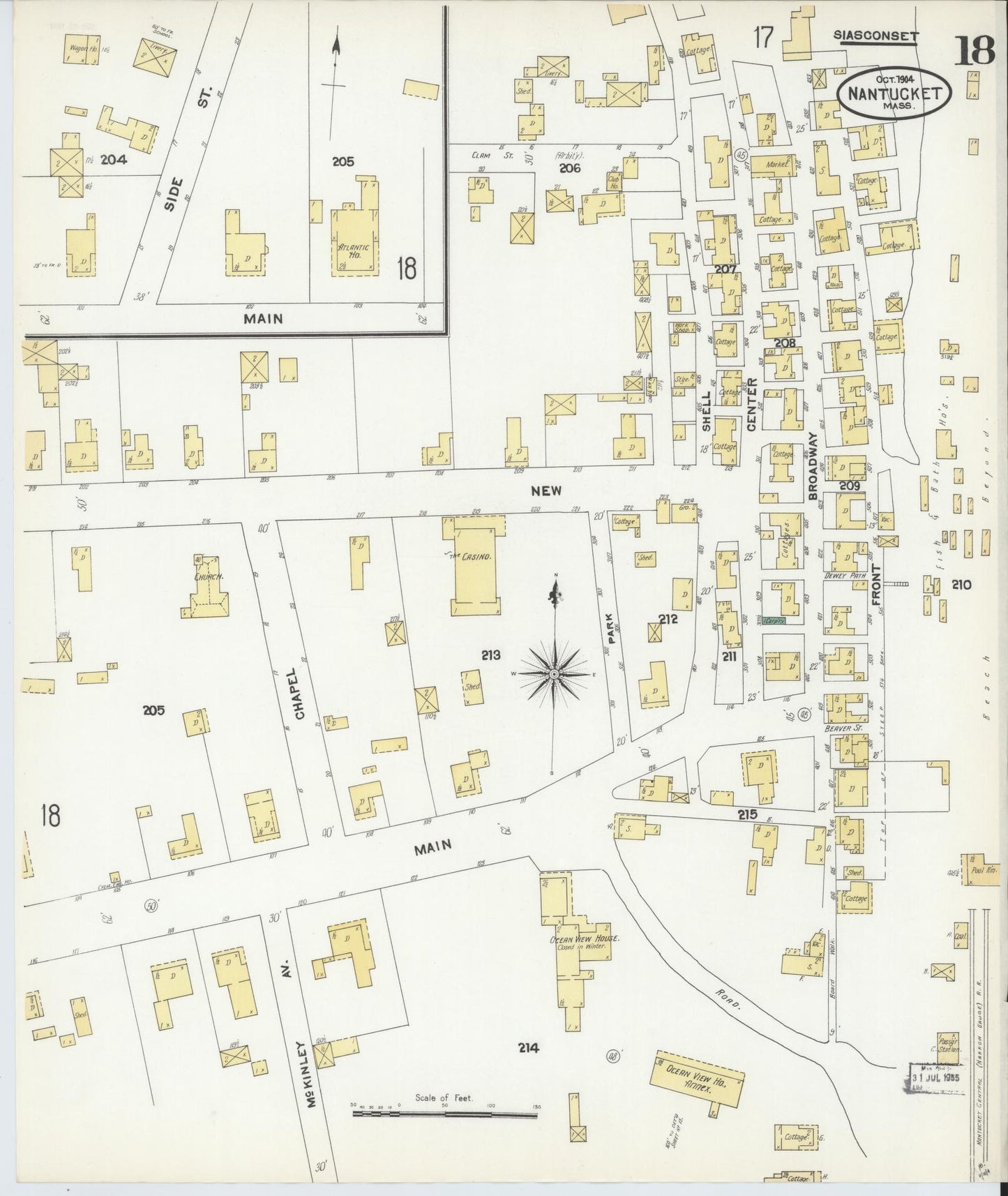 Sanborn Fire Insurance Map from Nantucket, Nantucket County, Massachusetts (1904), Sheet #0018 - Historic Sanborn Fire Insurance Map Print, vintage old map wall art, antique decor, genealogy gift, Massachusetts Massachusetts map