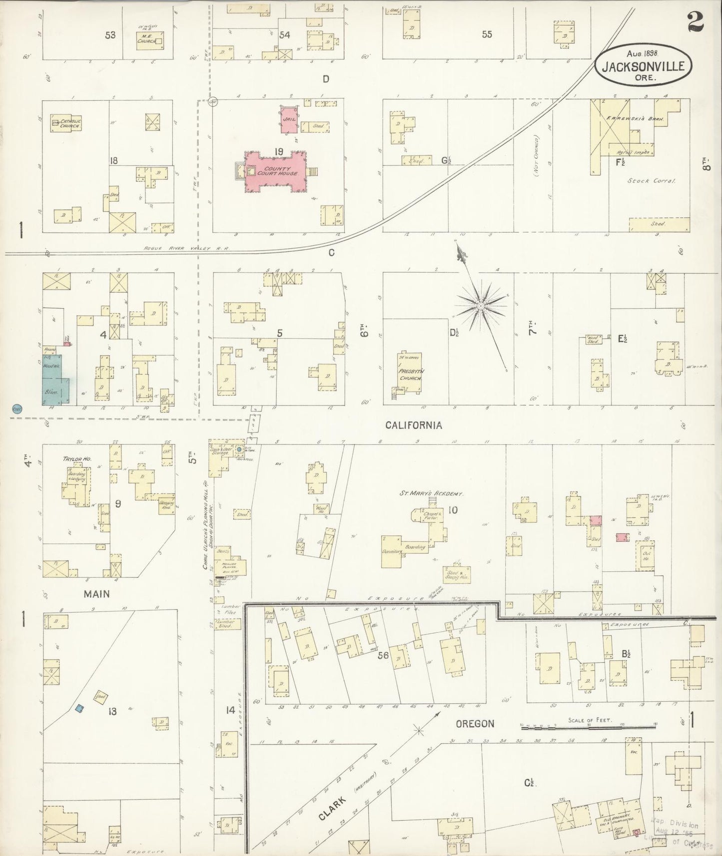 Sanborn Fire Insurance Map from Jacksonville, Jackson County, Oregon. (1898), Sheet 2 – Historic Sanborn Fire Insurance Map Print