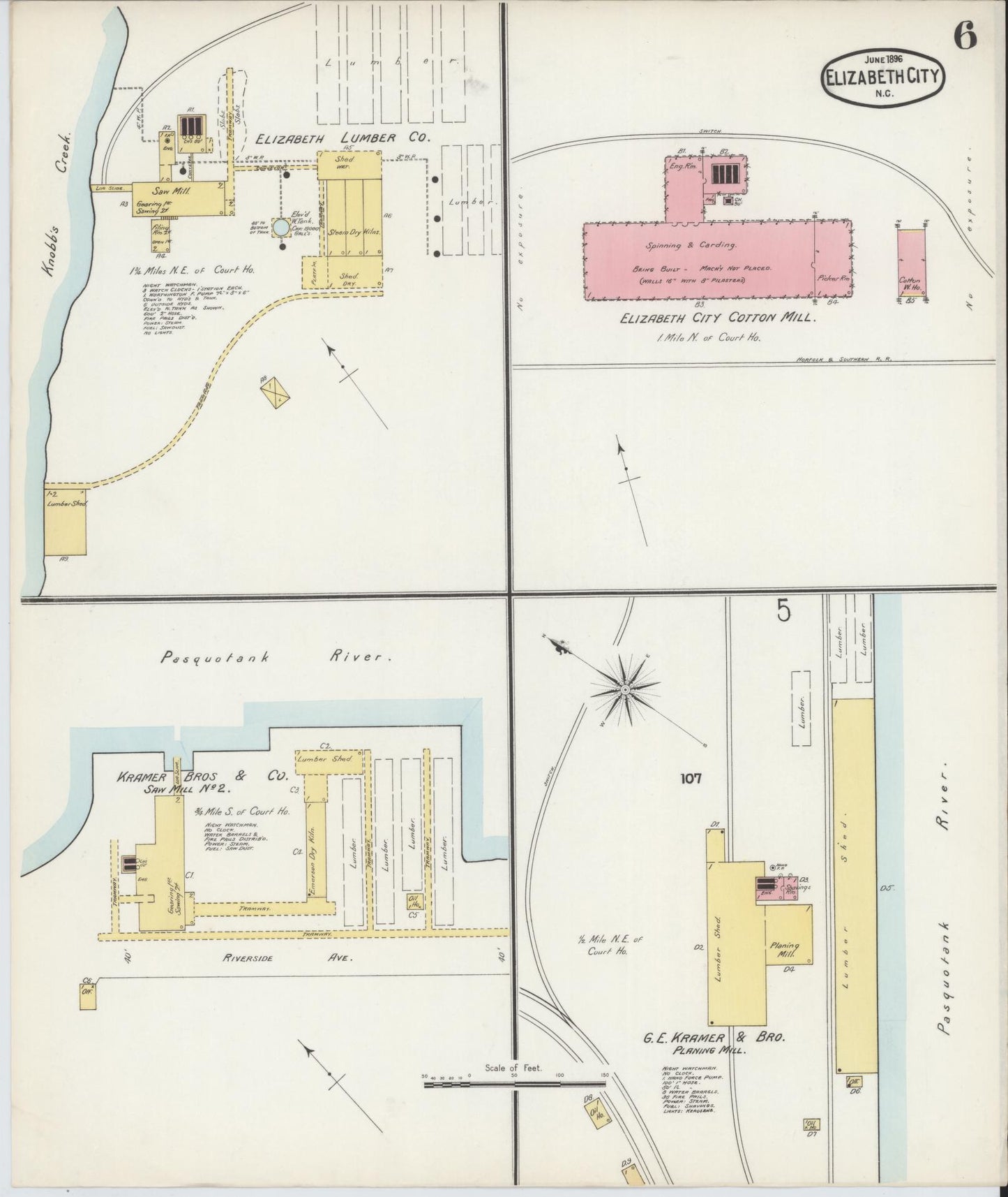 Sanborn Fire Insurance Map from Elizabeth City, Pasquotank County, North Carolina (1896), Sheet #0006 - Complete Map Set gallery image, historic Sanborn map, vintage wall art, North Carolina North Carolina