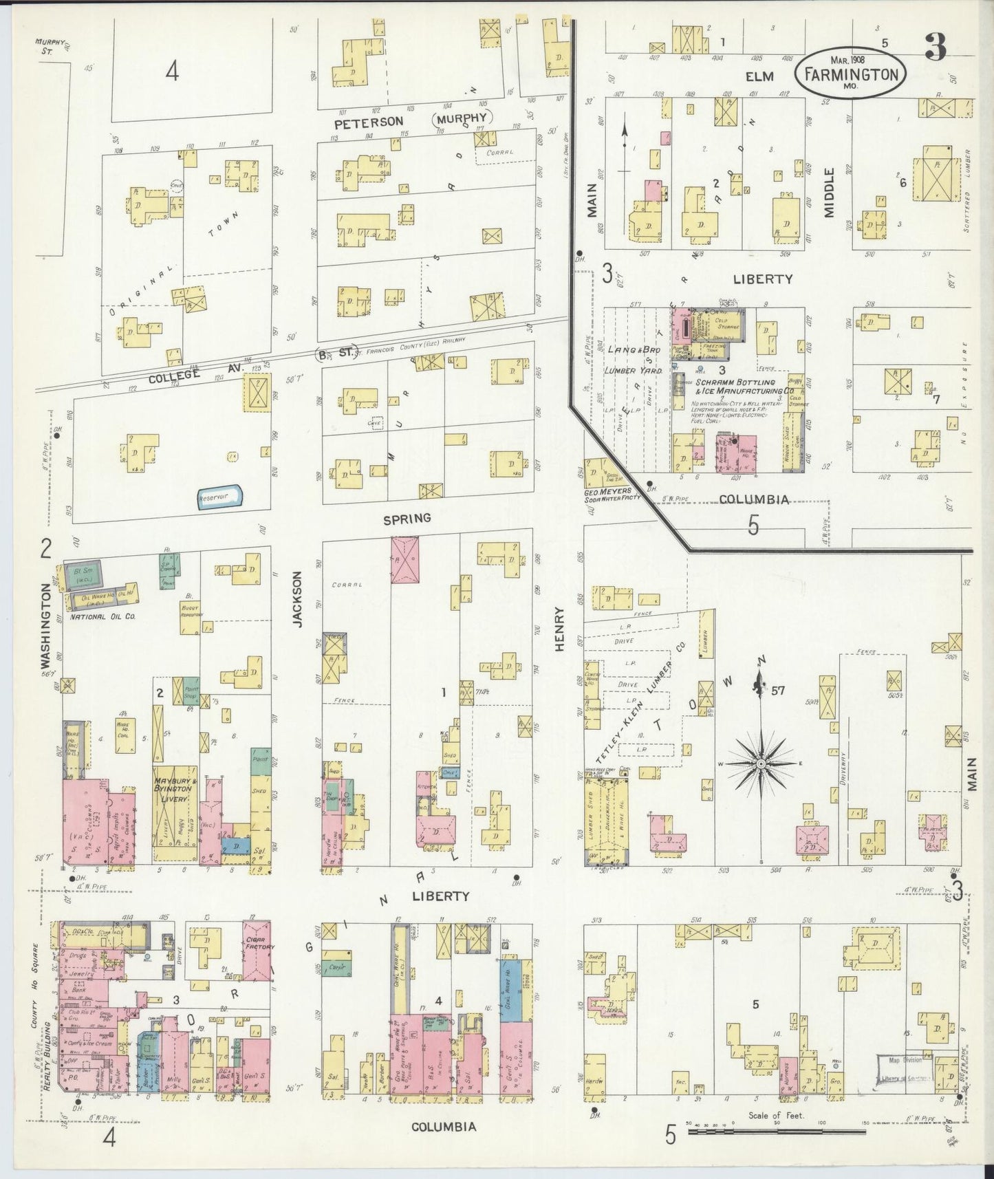 Sanborn Fire Insurance Map from Farmington, Saint Francois County, Missouri (1908), Sheet #0003 - Historic Sanborn Fire Insurance Map Print, vintage old map wall art, antique decor, genealogy gift, Missouri Missouri map