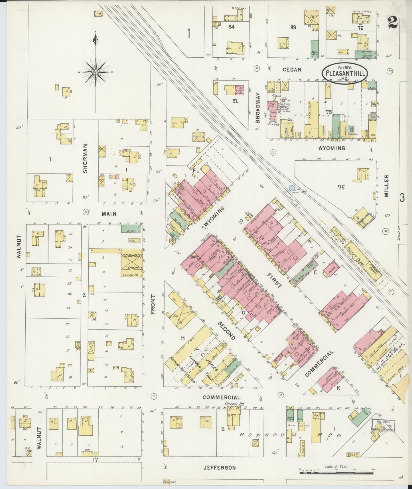 Sanborn Fire Insurance Map from Pleasant Hill, Cass County, Missouri (1898), Sheet #0002 - Historic Sanborn Fire Insurance Map Print, vintage old map wall art, antique decor, genealogy gift, Missouri Missouri map