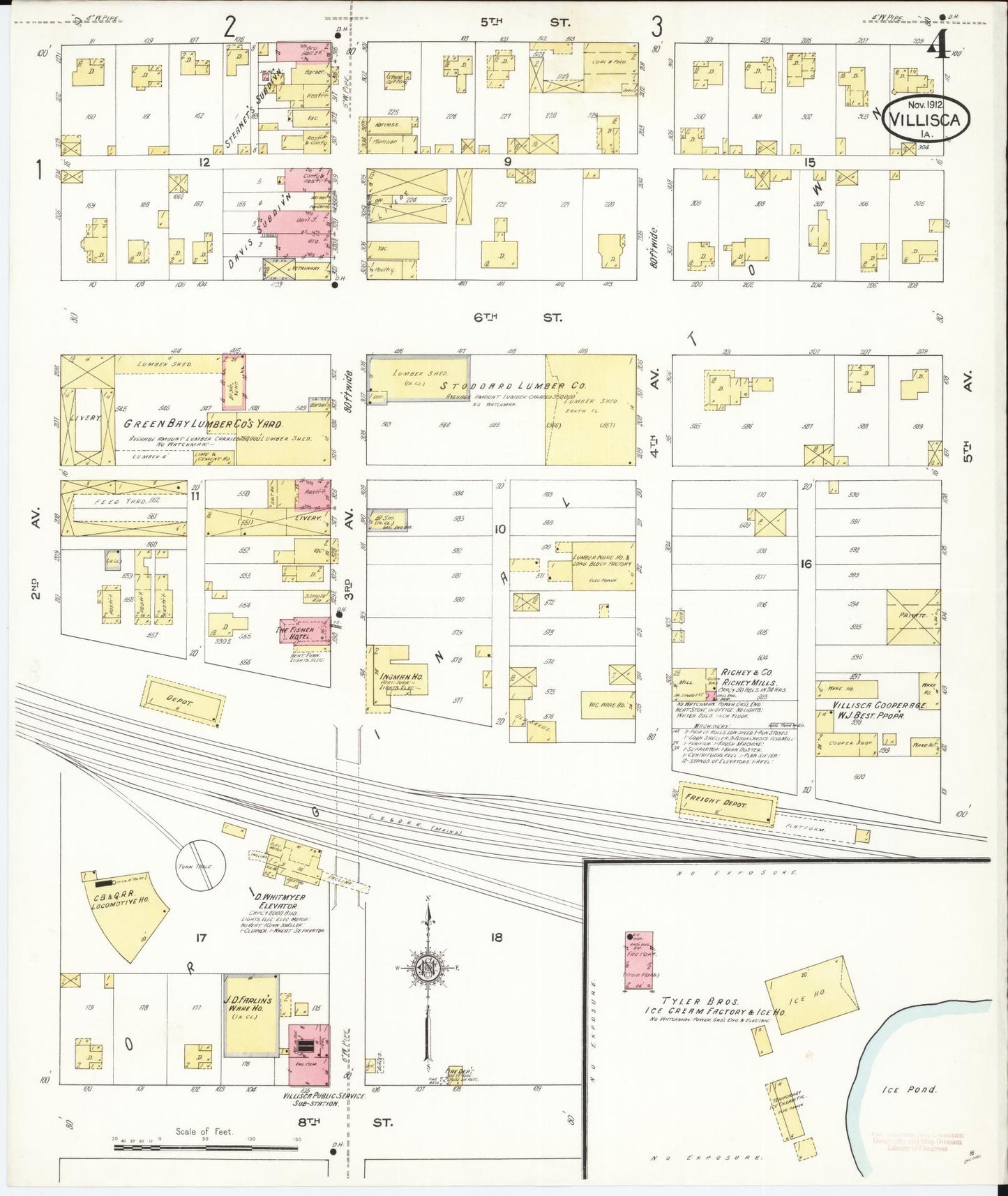 Sanborn Fire Insurance Map from Villisca, Montgomery County, Iowa (1912), Sheet #0004 - Historic Sanborn Fire Insurance Map Print
