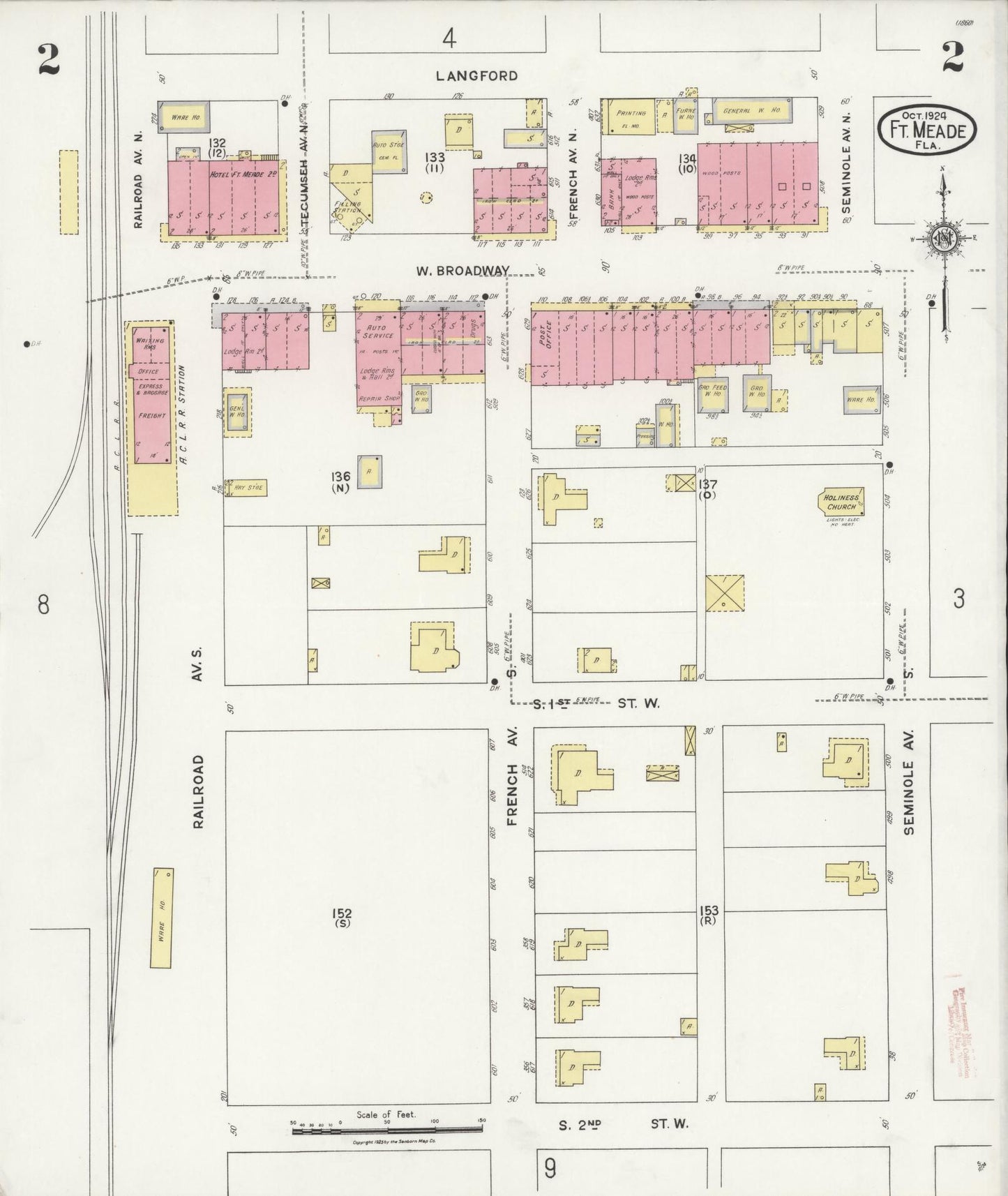 Sanborn Fire Insurance Map from Fort Meade, Polk County, Florida (1924), Sheet #0002 - Historic Sanborn Fire Insurance Map Print, vintage old map wall art, antique decor, genealogy gift, Florida Florida map