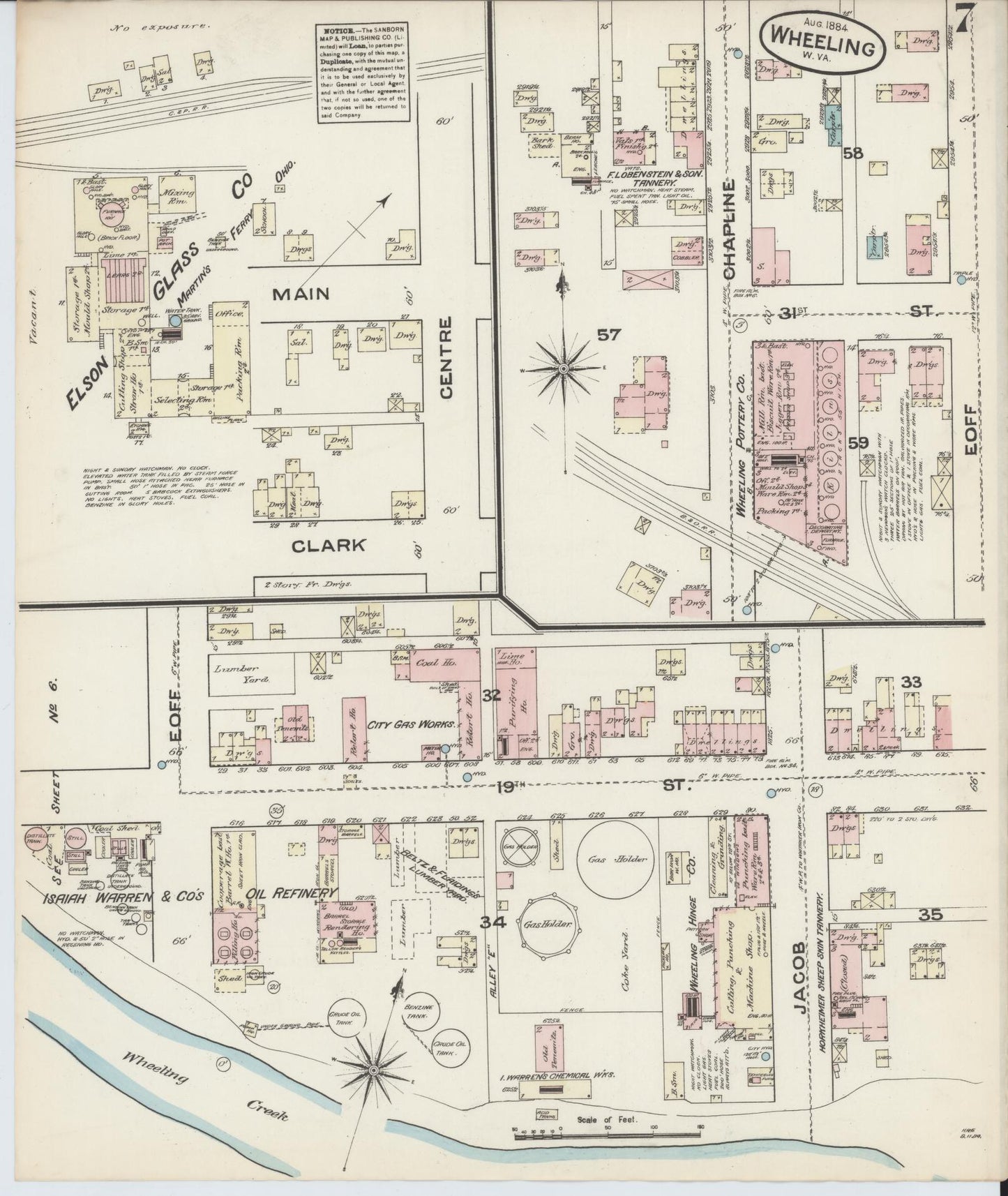 Sanborn Fire Insurance Map from Wheeling, Ohio County, West Virginia (1884), Sheet #0007 - Historic Sanborn Fire Insurance Map Print, vintage old map wall art, antique decor, genealogy gift, West Virginia West Virginia map