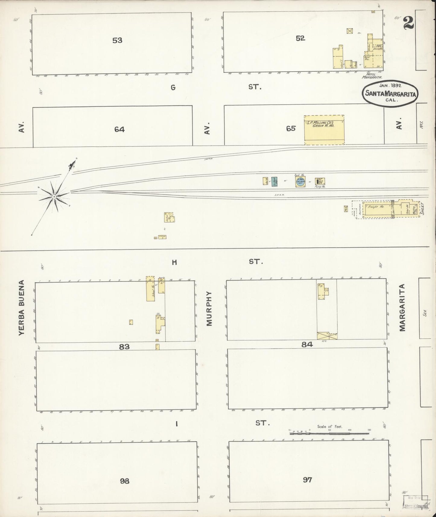 Sanborn Fire Insurance Map from Santa Margarita, San Luis Obispo County, California (1892), Sheet #0002 - Complete Map Set gallery image, historic Sanborn map, vintage wall art, California California