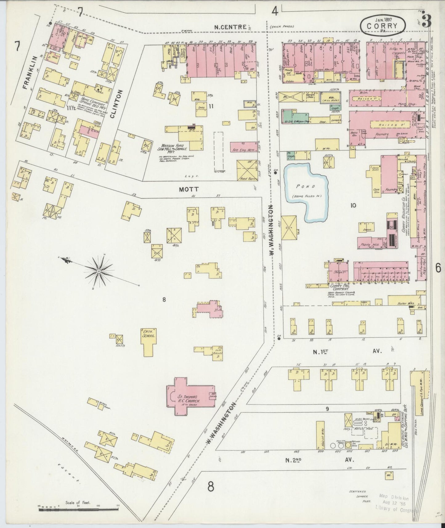Sanborn Fire Insurance Map from Corry, Erie County, Pennsylvania (1897), Sheet #0003 - Historic Sanborn Fire Insurance Map Print, vintage old map wall art, antique decor, genealogy gift, Pennsylvania Pennsylvania map