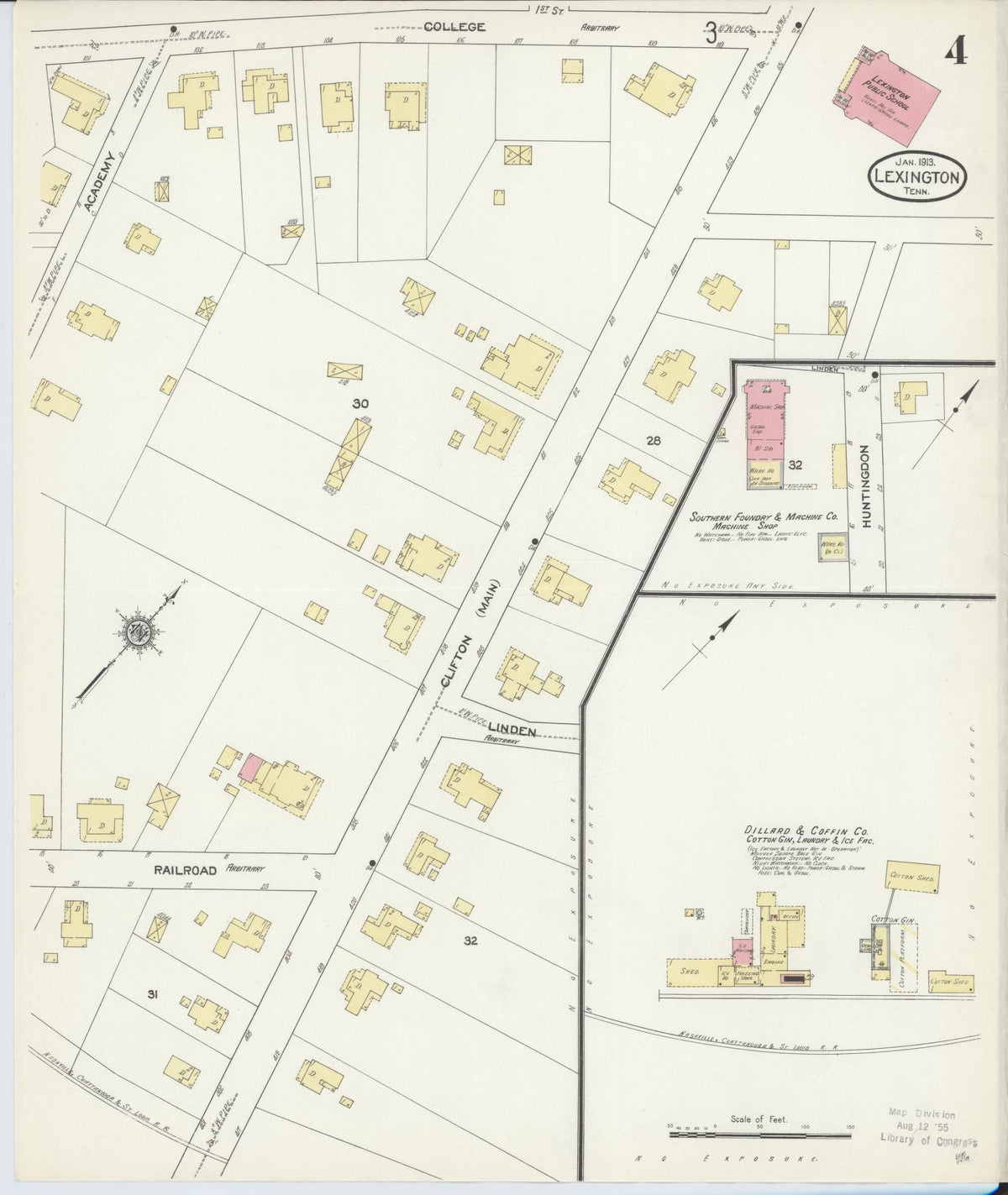 Sanborn Fire Insurance Map from Lexington, Henderson County, Tennessee (1913), Sheet #0004 - Complete Map Set gallery image, historic Sanborn map, vintage wall art, Tennessee Tennessee