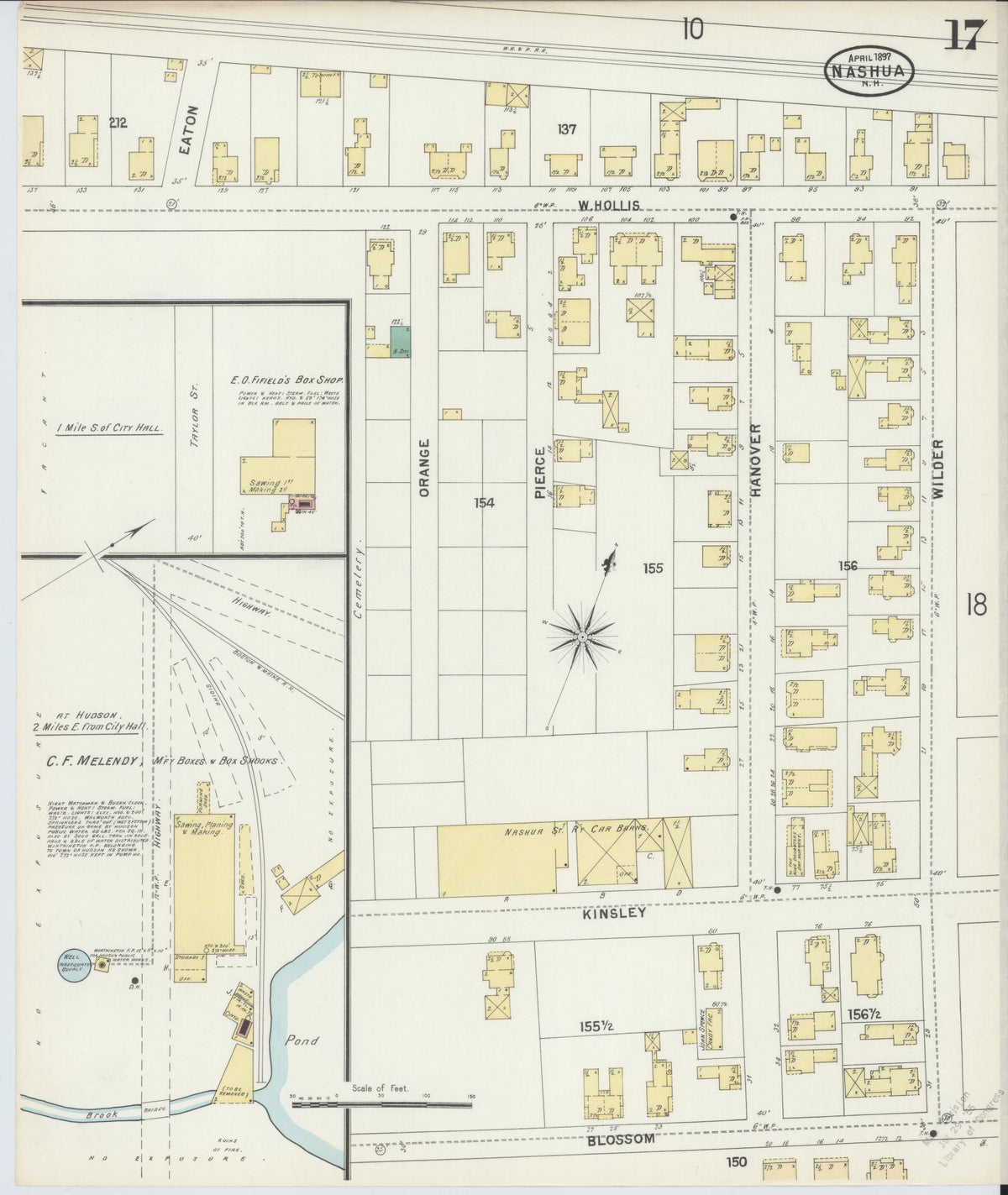 Sanborn Fire Insurance Map from Nashua, Hillsborough County, New Hampshire (1897), Sheet #0017 - Historic Sanborn Fire Insurance Map Print, vintage old map wall art, antique decor, genealogy gift, New Hampshire New Hampshire map