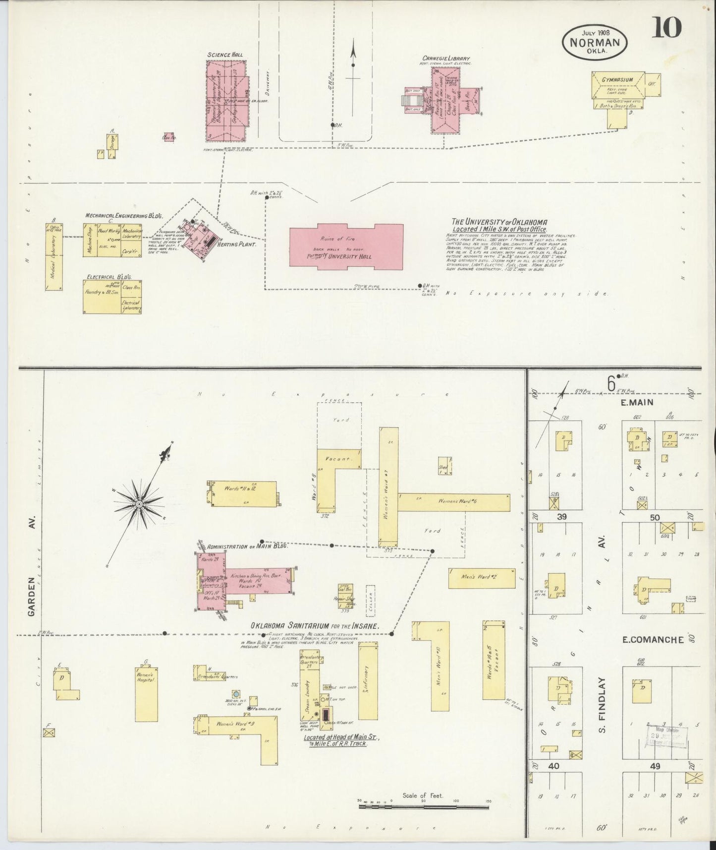 Sanborn Fire Insurance Map from Norman, Cleveland County, Oklahoma (1908), Sheet #0010 - Complete Map Set gallery image, historic Sanborn map, vintage wall art, Oklahoma Oklahoma