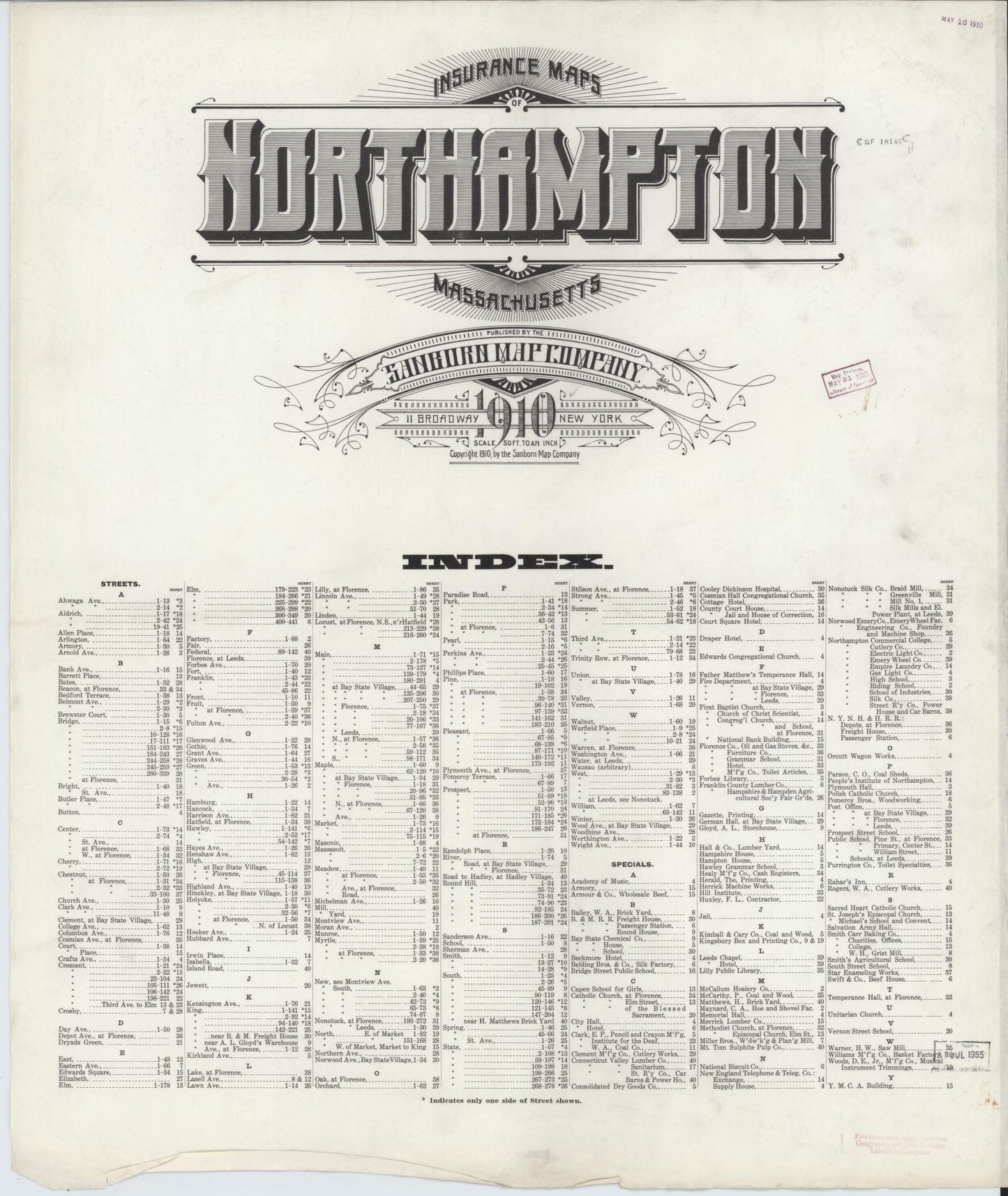 Sanborn Fire Insurance Map from Northampton, Hampshire County, Massachusetts. (1910) – Historic Sanborn Fire Insurance Map Print