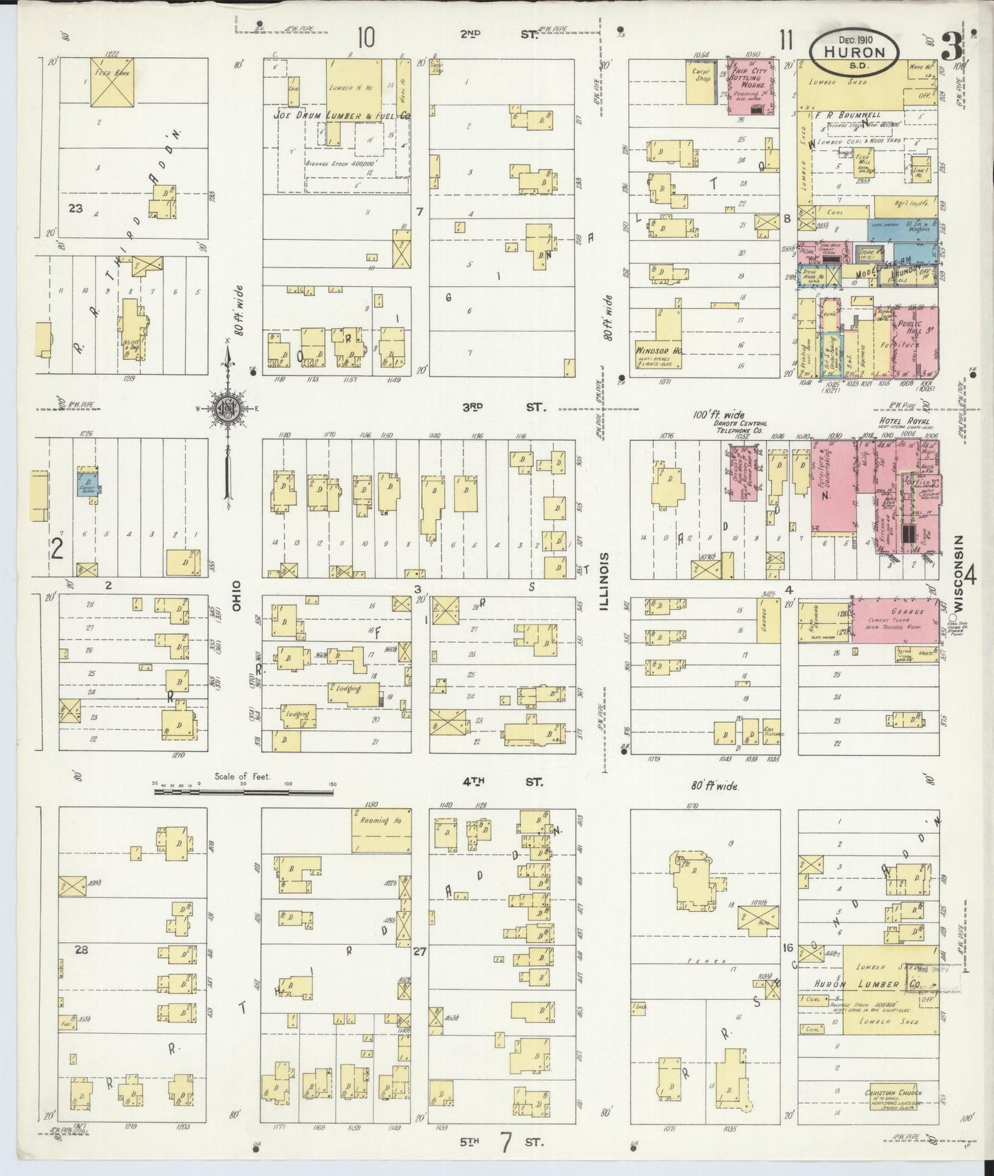 Sanborn Fire Insurance Map from Huron, Beadle County, South Dakota (1910), Sheet #0003 - Historic Sanborn Fire Insurance Map Print, vintage old map wall art, antique decor, genealogy gift, South Dakota South Dakota map