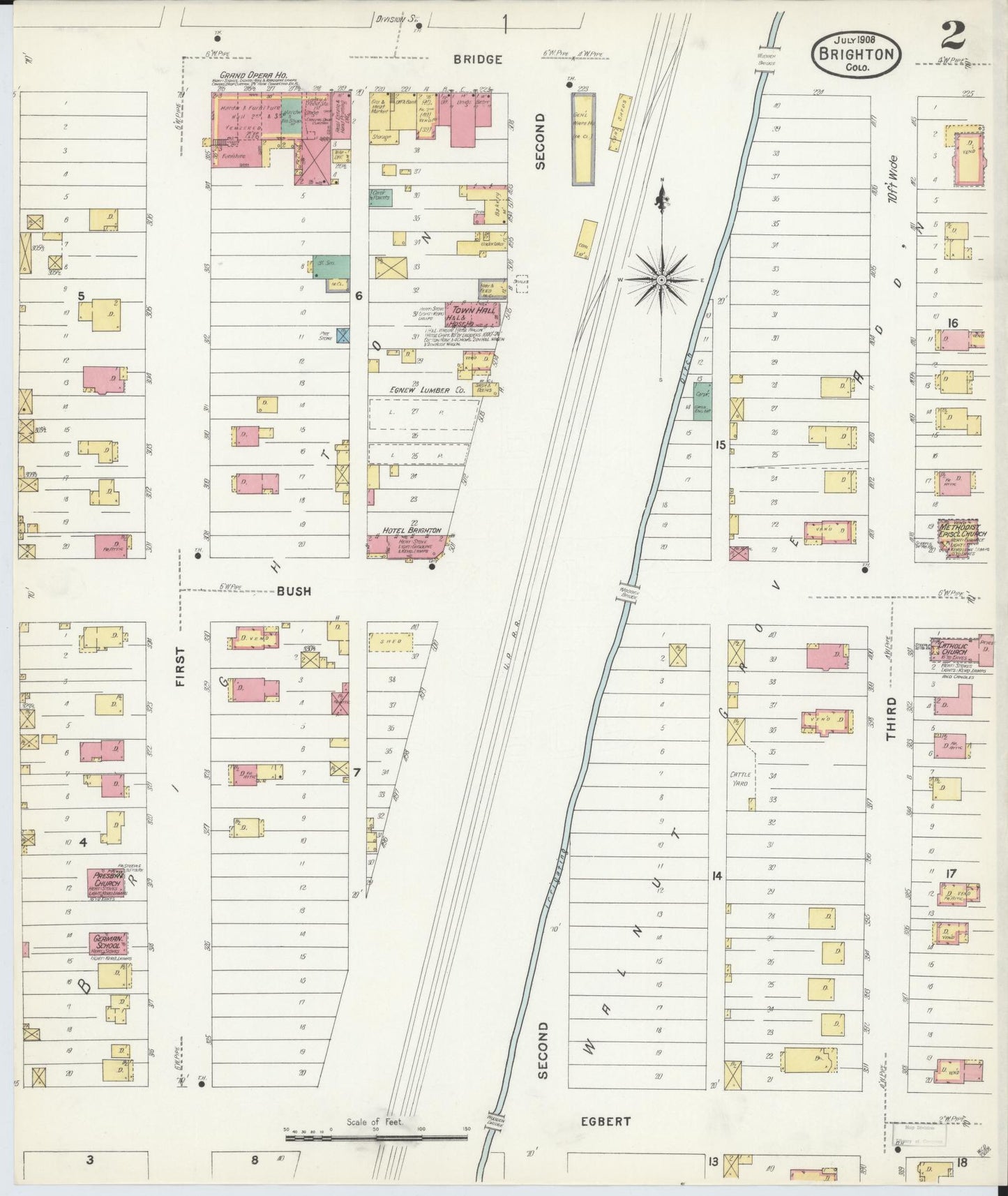 Sanborn Fire Insurance Map from Brighton, Adams County, Colorado (1908), Sheet #0002 - Historic Sanborn Fire Insurance Map Print, vintage old map wall art, antique decor, genealogy gift, Colorado Colorado map