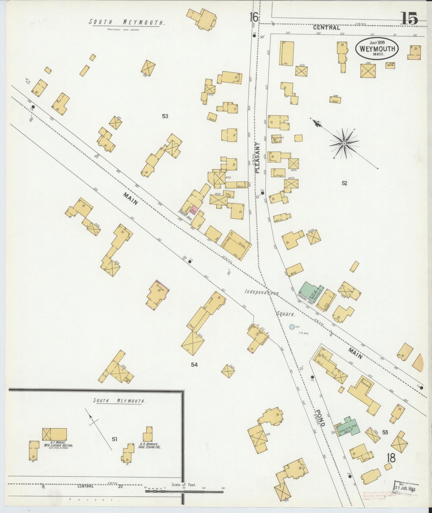 Sanborn Fire Insurance Map from Weymouth, Norfolk County, Massachusetts (1899), Sheet #0015 - Historic Sanborn Fire Insurance Map Print, vintage old map wall art, antique decor, genealogy gift, Massachusetts Massachusetts map