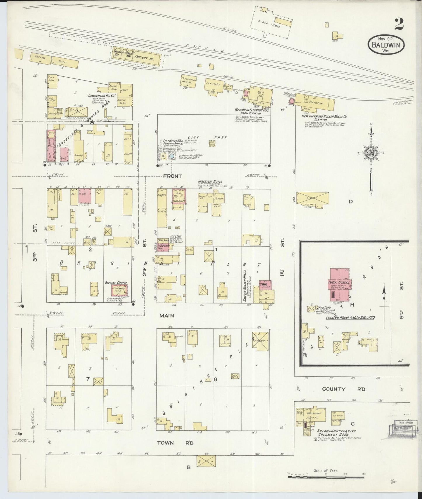 Sanborn Fire Insurance Map from Baldwin, St. Croix County, Wisconsin (1912), Sheet #0002 - Historic Sanborn Fire Insurance Map Print, vintage old map wall art, antique decor, genealogy gift, Wisconsin Wisconsin map