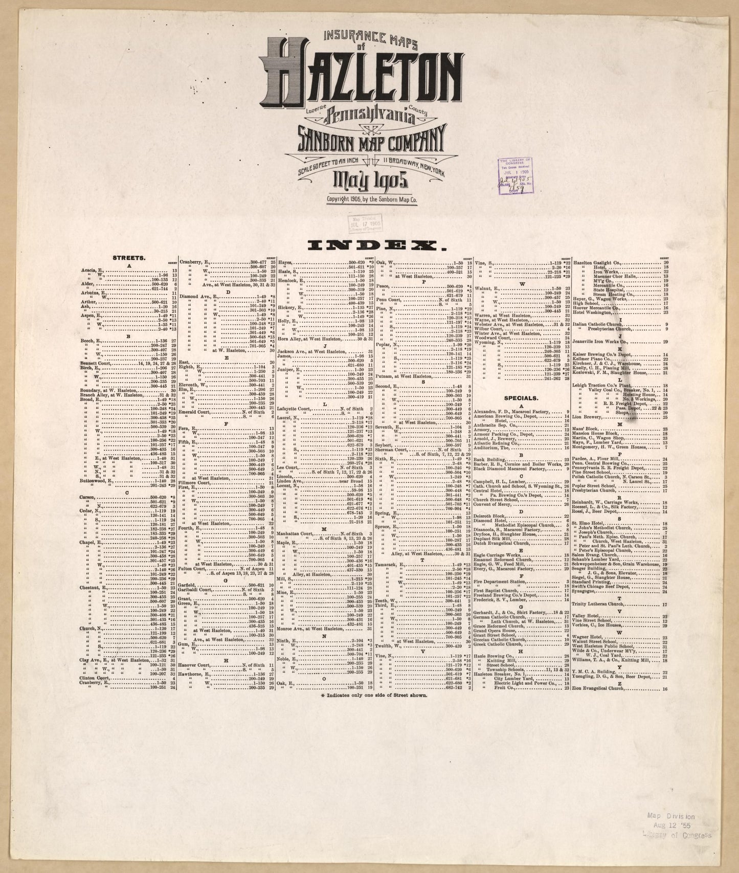 Sanborn Fire Insurance Map from Hazleton, Luzerne County, Pennsylvania. (1905) – Historic Sanborn Fire Insurance Map Print