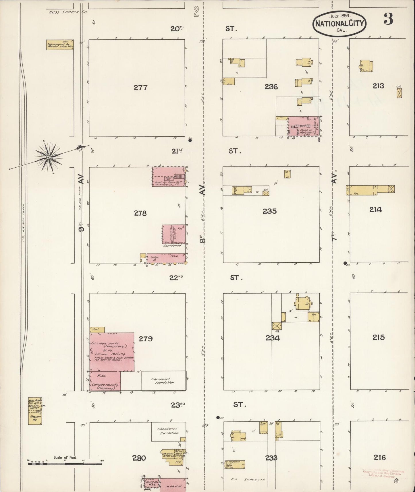 Sanborn Fire Insurance Map from National City, San Diego County, California (1893), Sheet #0003 - Complete Map Set gallery image, historic Sanborn map, vintage wall art, California California