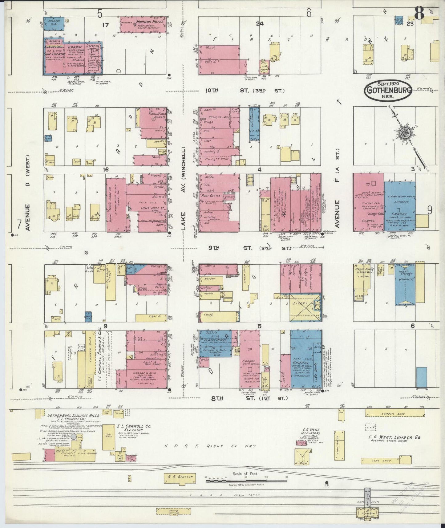 Sanborn Fire Insurance Map from Gothenburg, Dawson County, Nebraska (1920), Sheet #0008 - Historic Sanborn Fire Insurance Map Print, vintage old map wall art, antique decor, genealogy gift, Nebraska Nebraska map