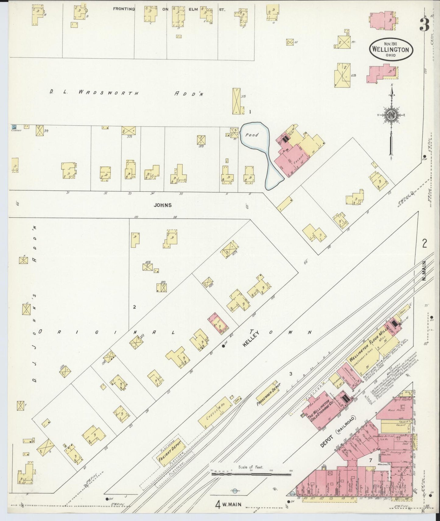 Sanborn Fire Insurance Map from Wellington, Lorain County, Ohio (1911), Sheet #0003 - Historic Sanborn Fire Insurance Map Print, vintage old map wall art, antique decor, genealogy gift, Ohio Ohio map