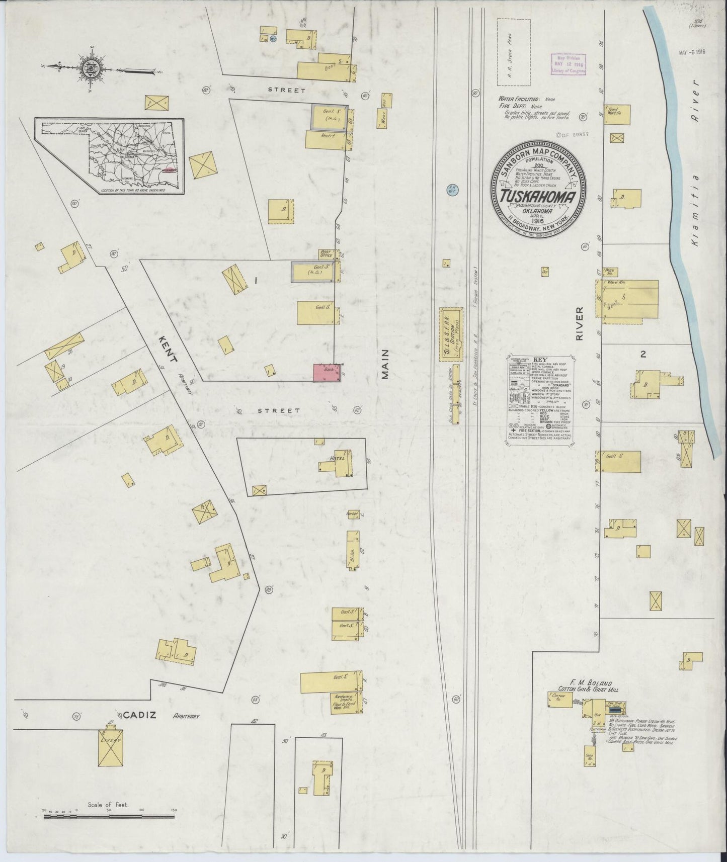Sanborn Fire Insurance Map from Tuskahoma, Pushmataha County, Oklahoma (1916), Sheet #0001 - Historic Sanborn Fire Insurance Map Print, vintage old map wall art, antique decor, genealogy gift, Oklahoma Oklahoma map