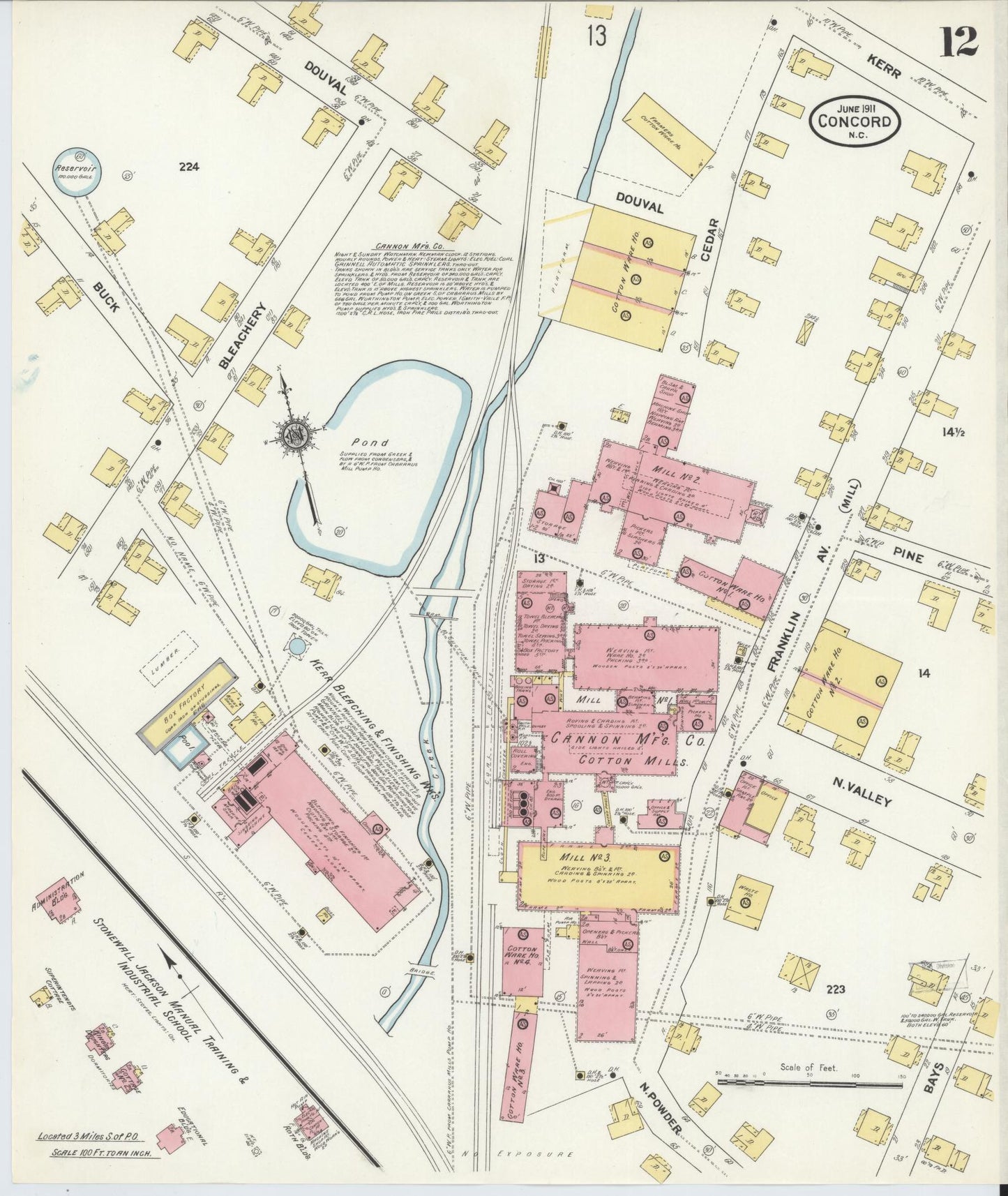 Sanborn Fire Insurance Map from Concord, Cabarrus County, North Carolina (1911), Sheet #0012 - Historic Sanborn Fire Insurance Map Print, vintage old map wall art, antique decor, genealogy gift, North Carolina North Carolina map