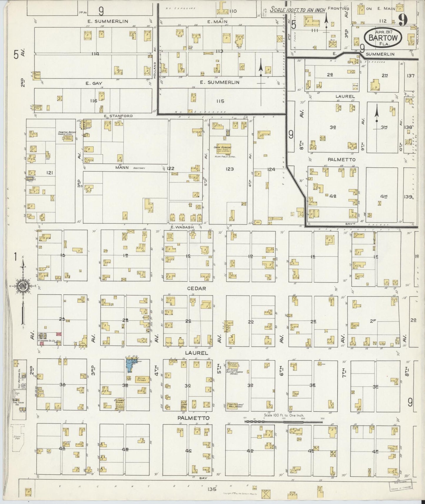 Sanborn Fire Insurance Map from Bartow, Polk County, Florida (1917), Sheet #0009 - Complete Map Set gallery image, historic Sanborn map, vintage wall art, Florida Florida