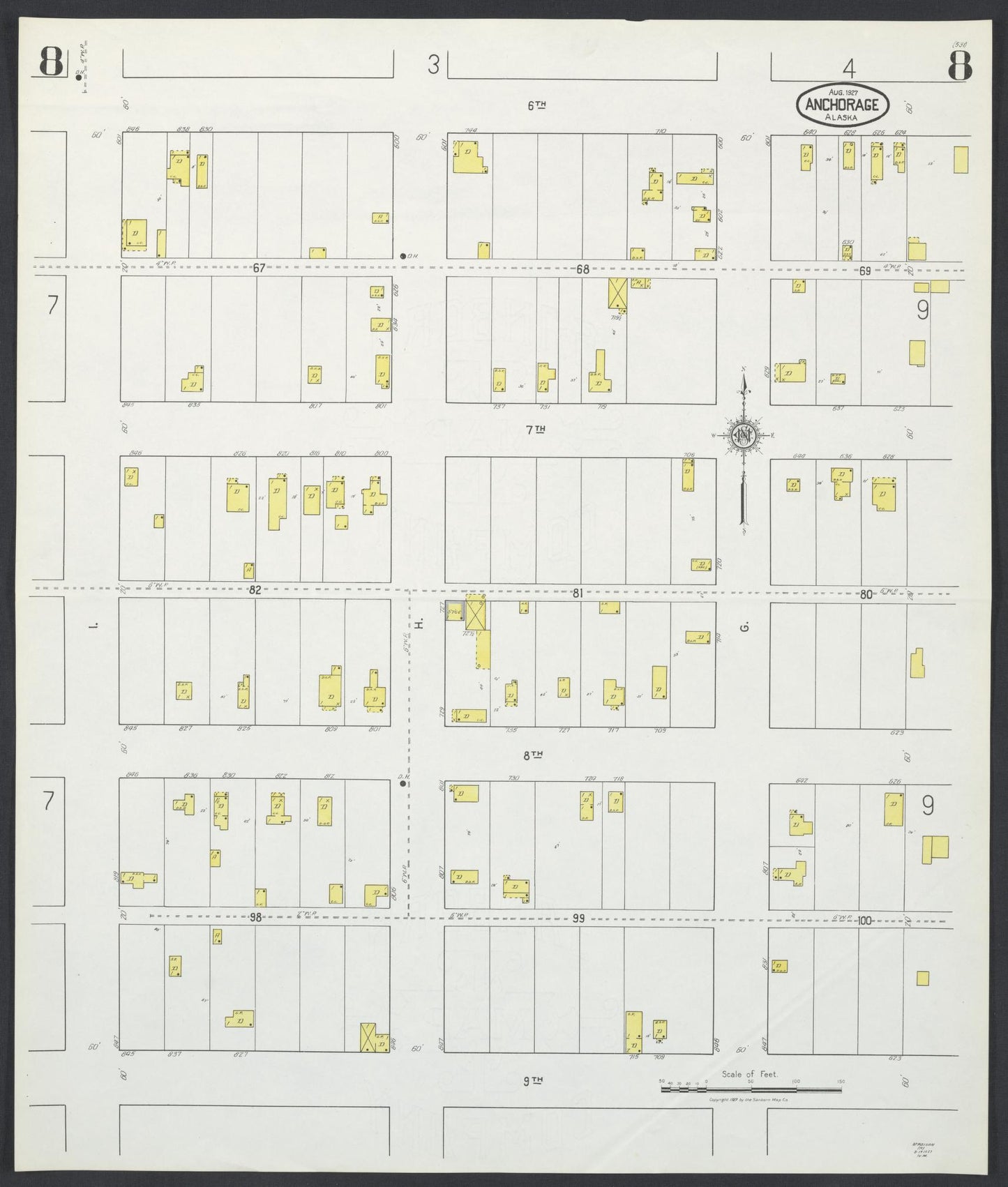 Sanborn Fire Insurance Map from Anchorage, Anchorage Census Division, Alaska (1927), Sheet #0008 - Historic Sanborn Fire Insurance Map Print, vintage old map wall art, antique decor, genealogy gift, Alaska Alaska map