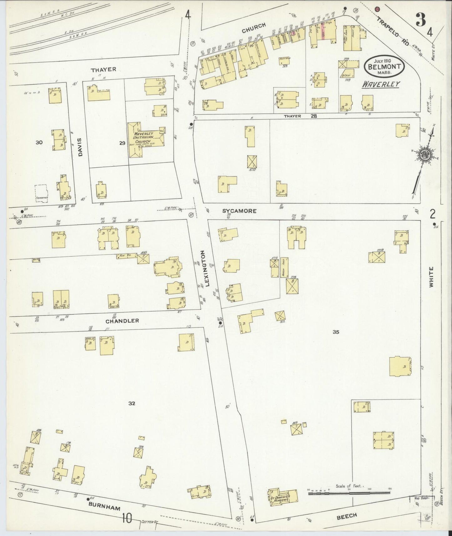Sanborn Fire Insurance Map from Belmont, Middlesex County, Massachusetts (1910), Sheet #0003 - Historic Sanborn Fire Insurance Map Print, vintage old map wall art, antique decor, genealogy gift, Massachusetts Massachusetts map
