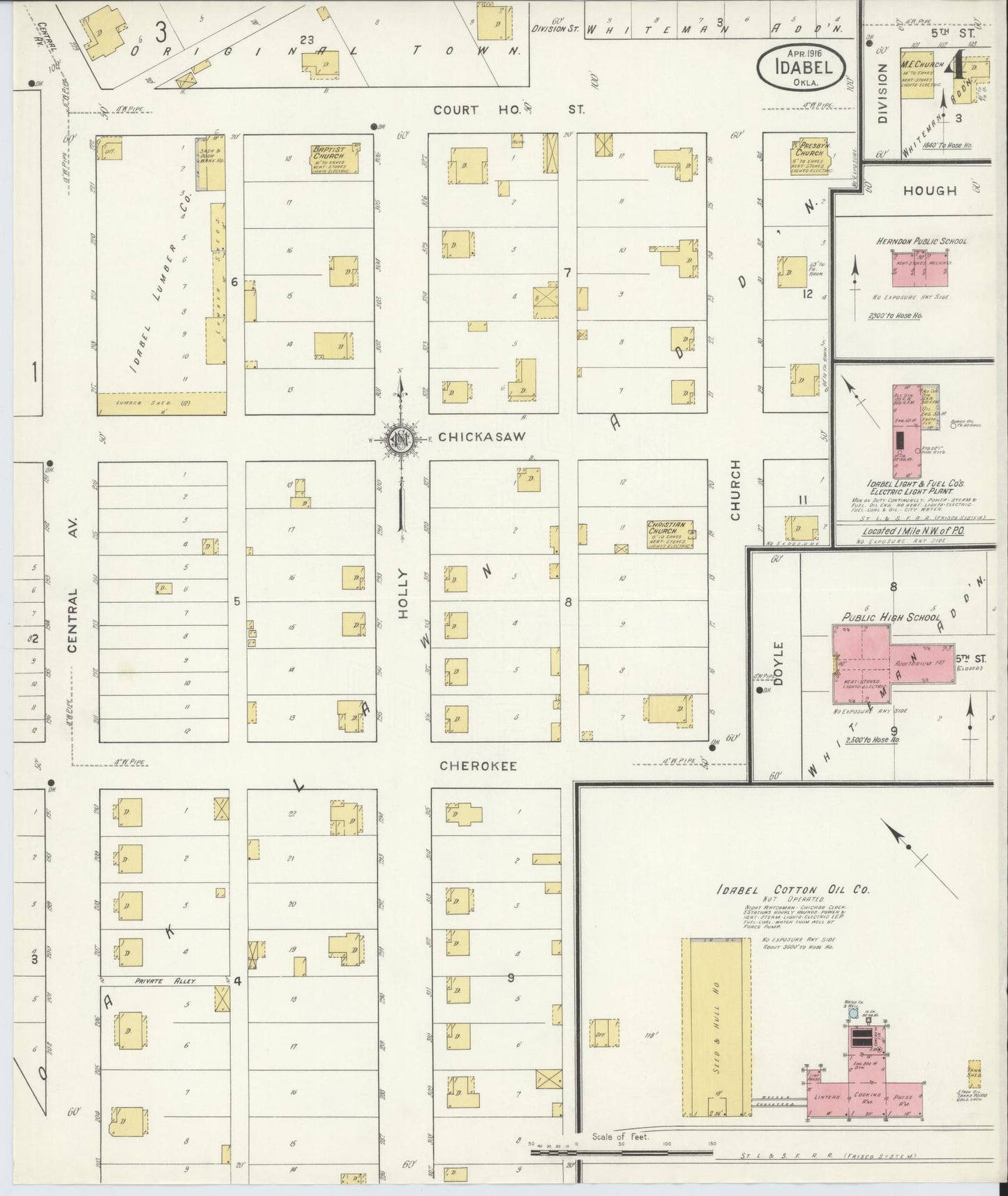 Sanborn Fire Insurance Map from Idabel, McCurtain County, Oklahoma (1916), Sheet #0004 - Historic Sanborn Fire Insurance Map Print, vintage old map wall art, antique decor, genealogy gift, Oklahoma Oklahoma map