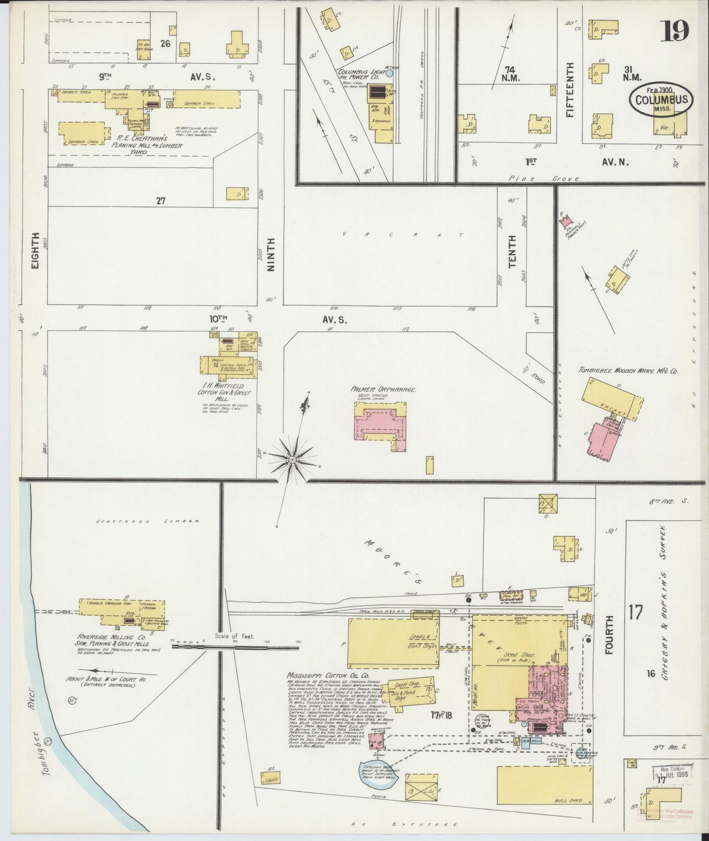 Sanborn Fire Insurance Map from Columbus, Lowndes County, Mississippi (1900), Sheet #0019 - Historic Sanborn Fire Insurance Map Print, vintage old map wall art, antique decor, genealogy gift, Mississippi Mississippi map