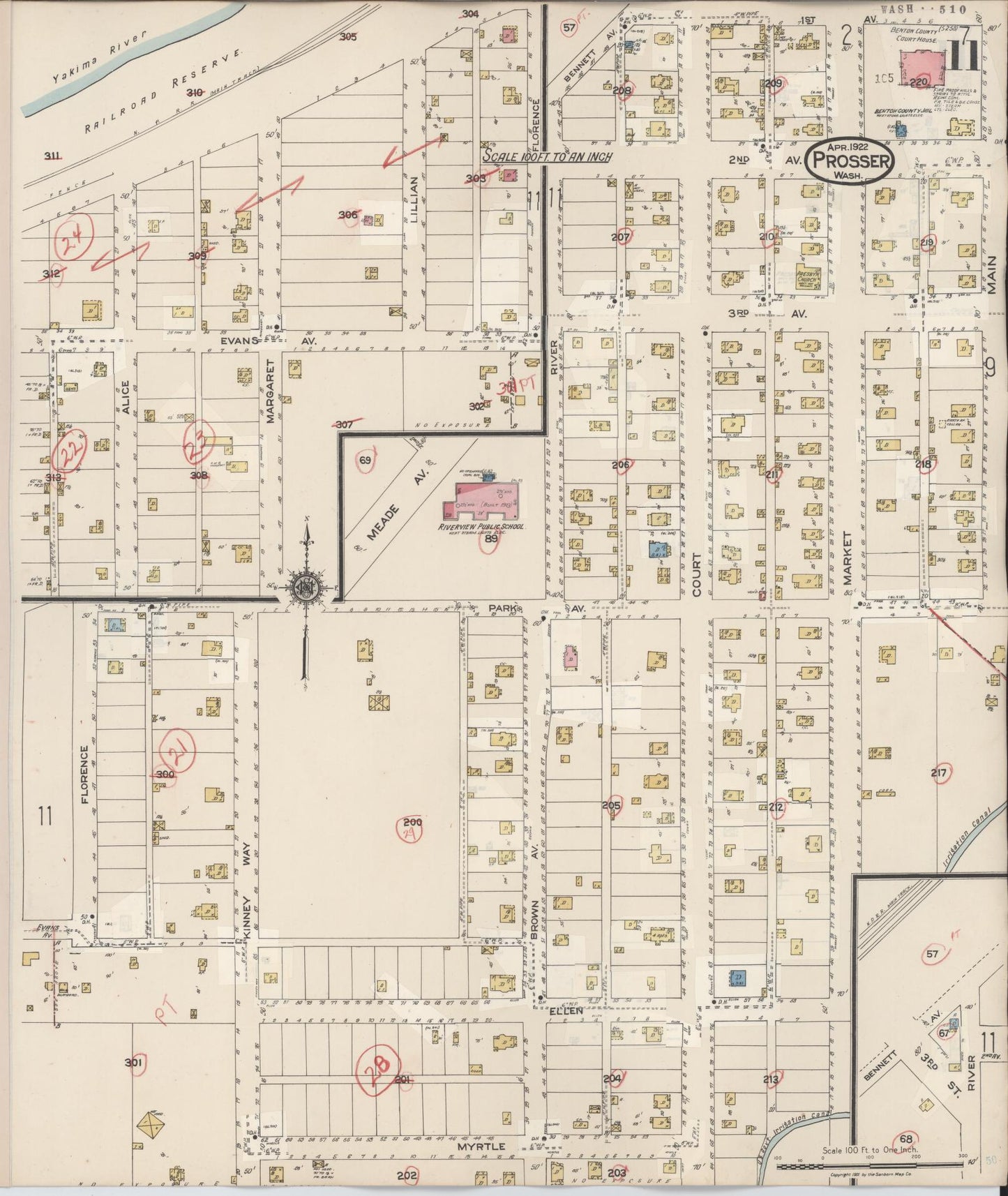 Sanborn Fire Insurance Map from Prosser, Benton County, Washington (1944), Sheet #0011 - Complete Map Set gallery image, historic Sanborn map, vintage wall art, Washington Washington