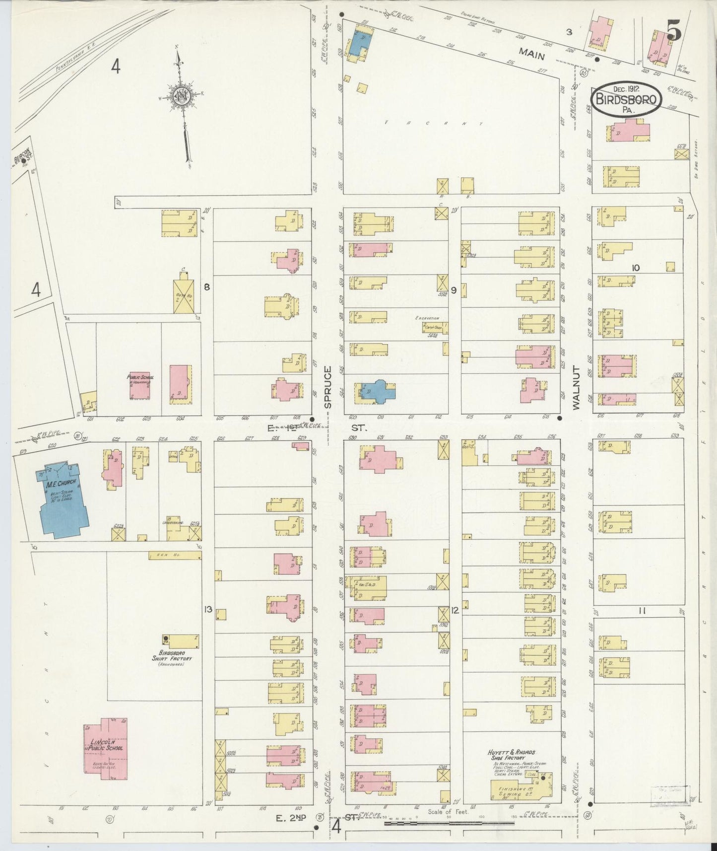 Sanborn Fire Insurance Map from Birdsboro, Berks County, Pennsylvania (1912), Sheet #0005 - Historic Sanborn Fire Insurance Map Print, vintage old map wall art, antique decor, genealogy gift, Pennsylvania Pennsylvania map