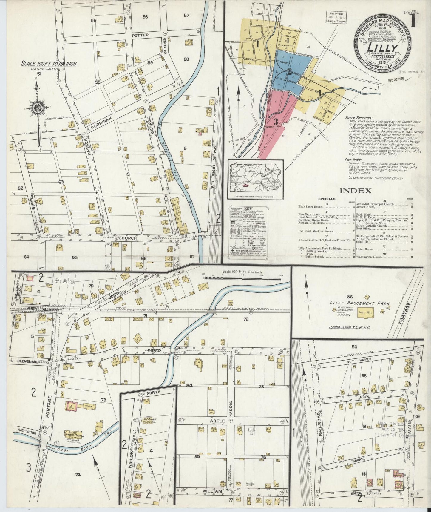 Sanborn Fire Insurance Map from Lilly, Cambria County, Pennsylvania. (1916) – Historic Sanborn Fire Insurance Map Print