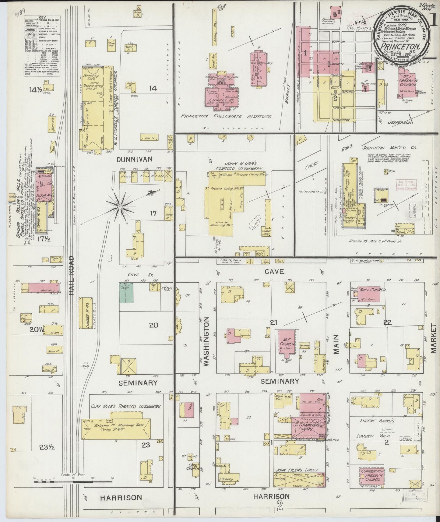 Sanborn Fire Insurance Map from Princeton, Caldwell County, Kentucky. (1892) – Historic Sanborn Fire Insurance Map Print