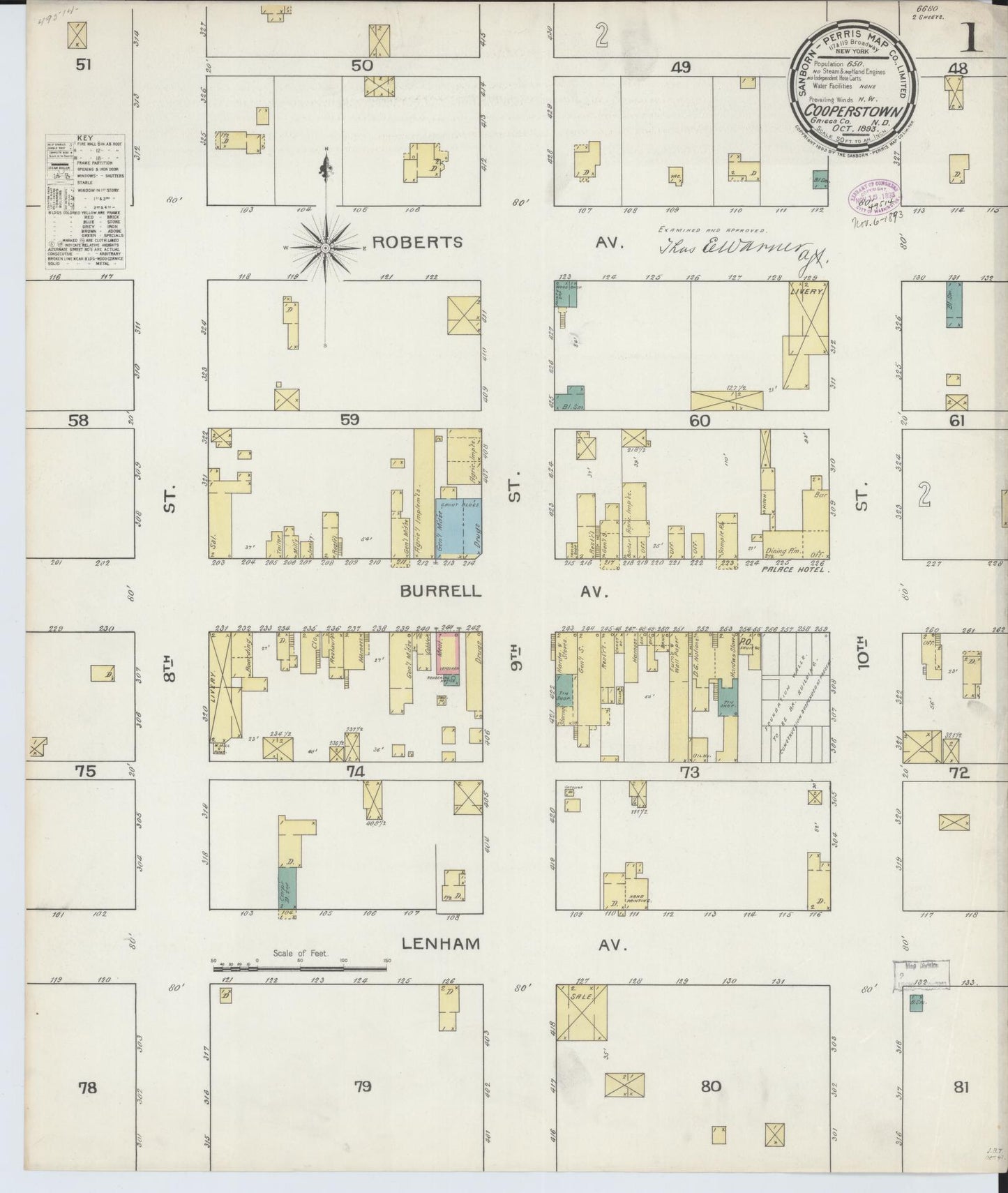 Sanborn Fire Insurance Map from Cooperstown, Griggs County, North Dakota (1893), Sheet #0001 - Historic Sanborn Fire Insurance Map Print, vintage old map wall art, antique decor, genealogy gift, North Dakota North Dakota map