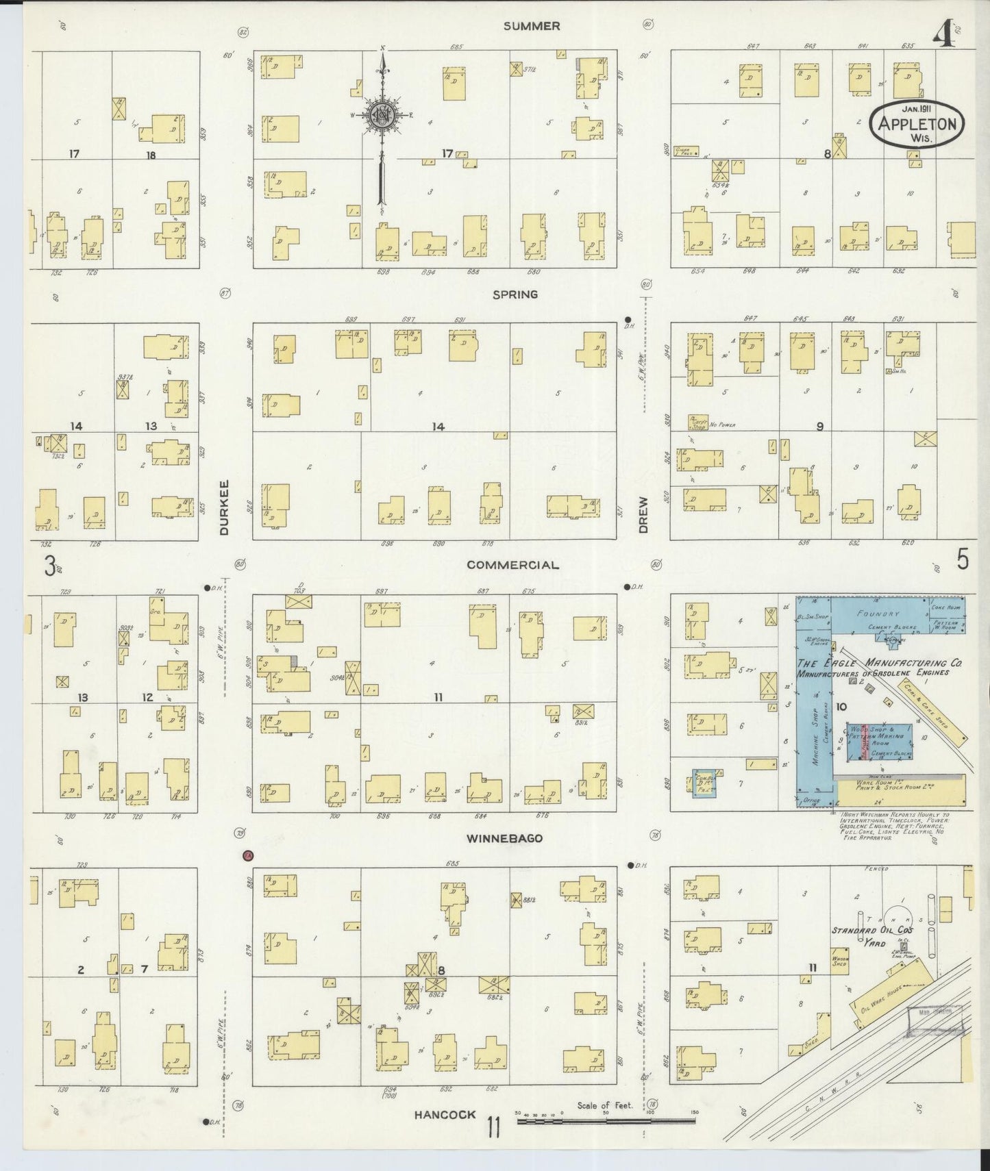 Sanborn Fire Insurance Map from Appleton, Outagamie County, Wisconsin (1911), Sheet #0004 - Historic Sanborn Fire Insurance Map Print, vintage old map wall art, antique decor, genealogy gift, Wisconsin Wisconsin map