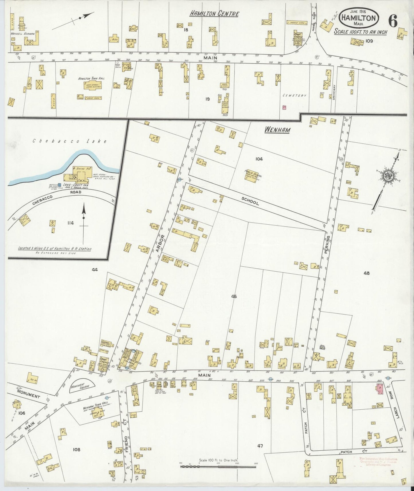 Sanborn Fire Insurance Map from Hamilton, Essex County, Massachusetts (1916), Sheet #0006 - Historic Sanborn Fire Insurance Map Print, vintage old map wall art, antique decor, genealogy gift, Massachusetts Massachusetts map