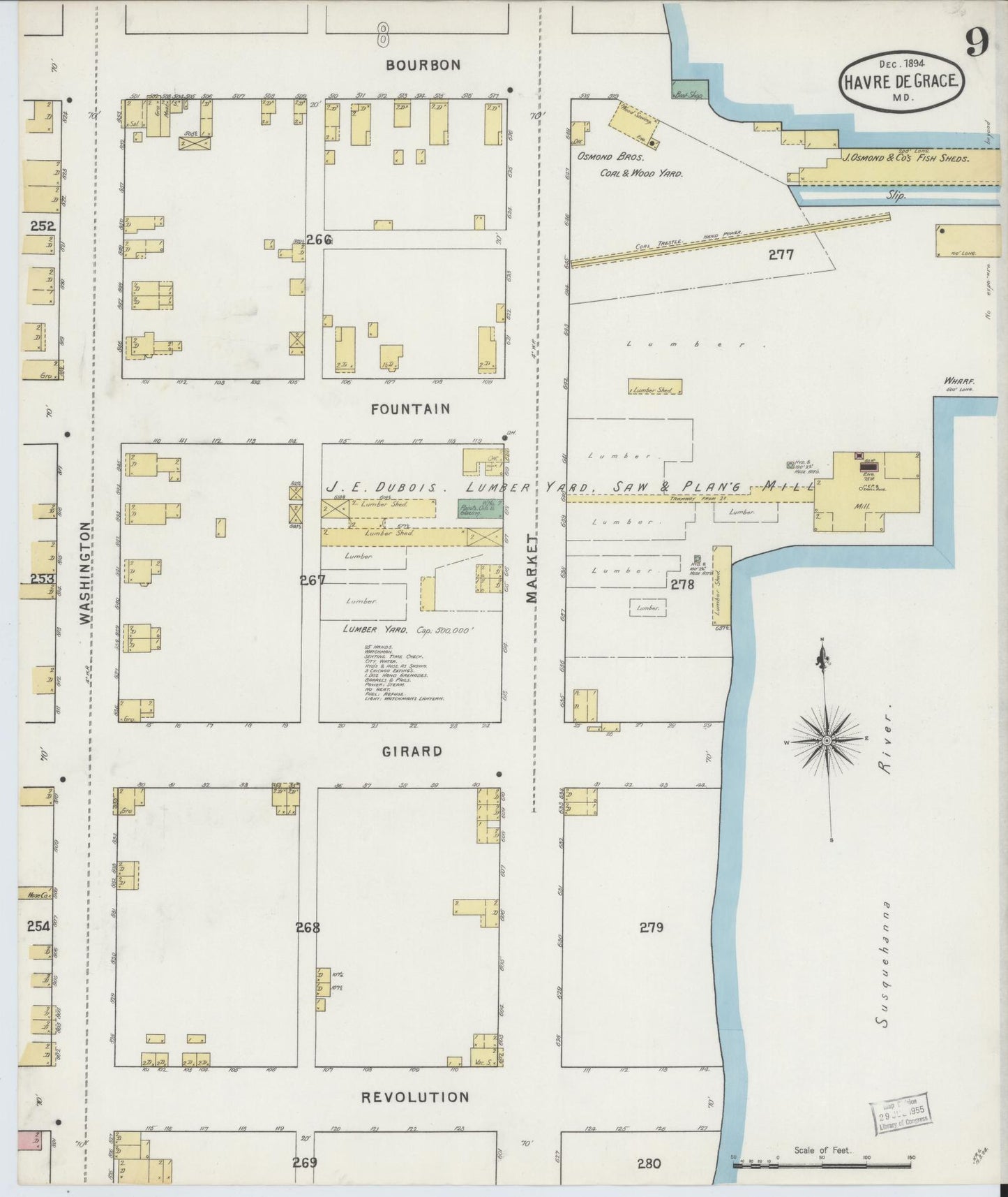 Sanborn Fire Insurance Map from Havre De Grace, Harford County, Maryland (1894), Sheet #0009 - Historic Sanborn Fire Insurance Map Print, vintage old map wall art
