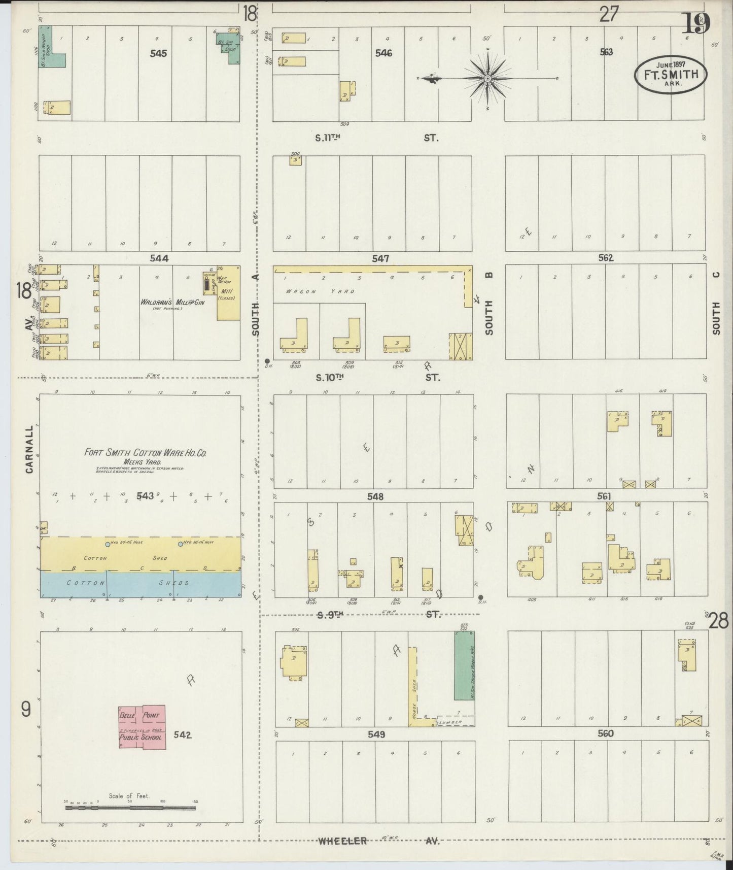 Sanborn Fire Insurance Map from Fort Smith, Sebastian County, Arkansas (1897), Sheet #0019 - Historic Sanborn Fire Insurance Map Print, vintage old map wall art, antique decor, genealogy gift, Arkansas Arkansas map
