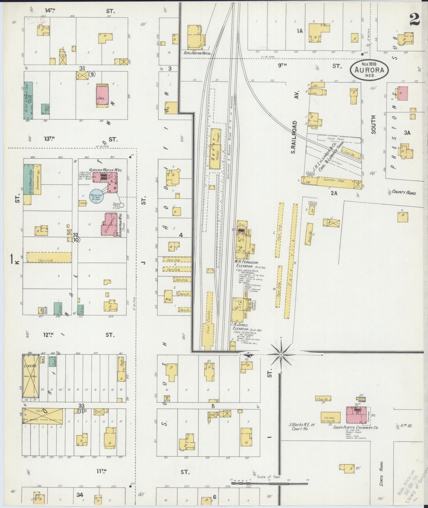 Sanborn Fire Insurance Map from Aurora, Hamilton County, Nebraska (1899), Sheet #0002 - Complete Map Set gallery image, historic Sanborn map, vintage wall art, Nebraska Nebraska