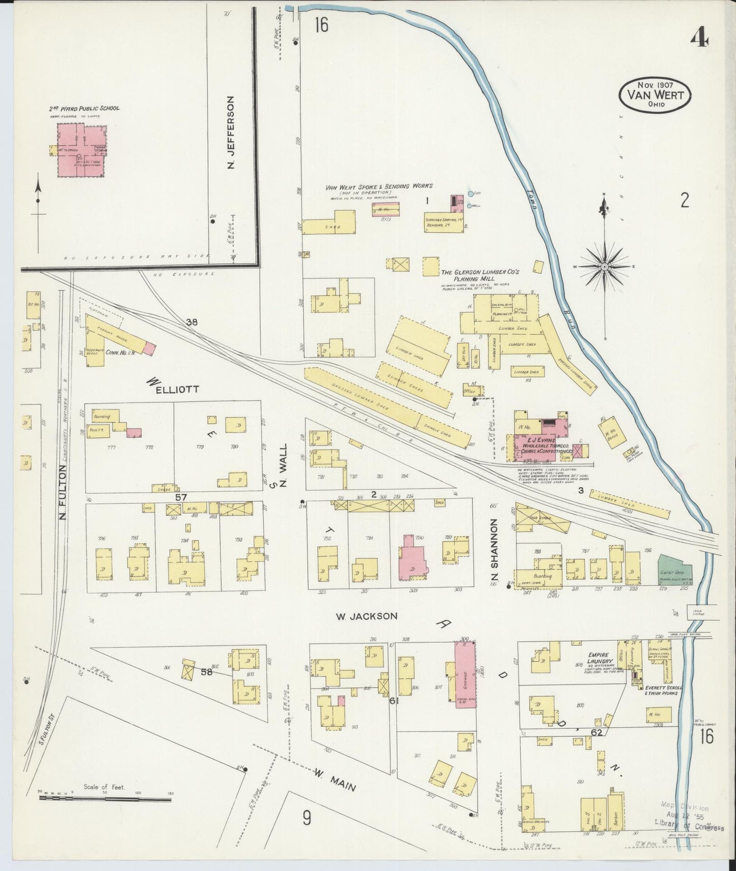 Sanborn Fire Insurance Map from Van Wert, Van Wert County, Ohio (1907), Sheet #0004 - Historic Sanborn Fire Insurance Map Print, vintage old map wall art, antique decor, genealogy gift, Ohio Ohio map
