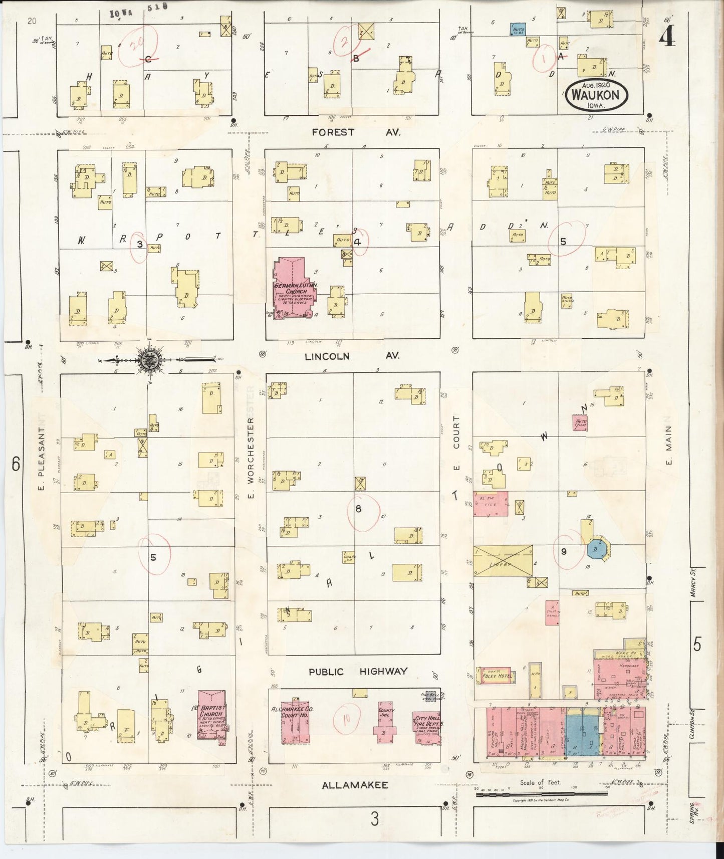 Sanborn Fire Insurance Map from Waukon, Allamakee County, Iowa (1934), Sheet #0004 - Historic Sanborn Fire Insurance Map Print