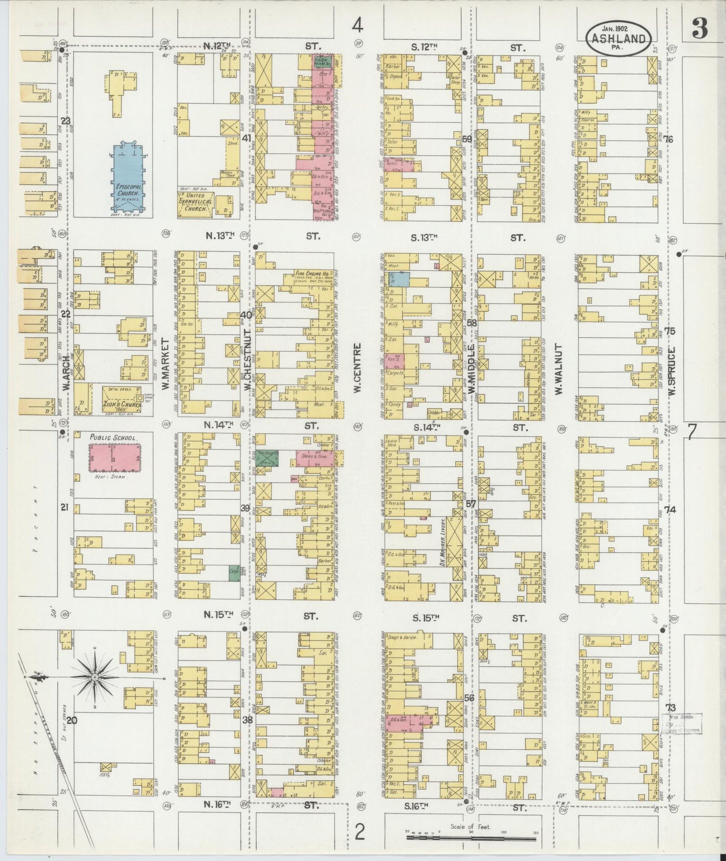 Sanborn Fire Insurance Map from Ashland, Schuylkill County, Pennsylvania (1902), Sheet #0003 - Historic Sanborn Fire Insurance Map Print, vintage old map wall art, antique decor, genealogy gift, Pennsylvania Pennsylvania map