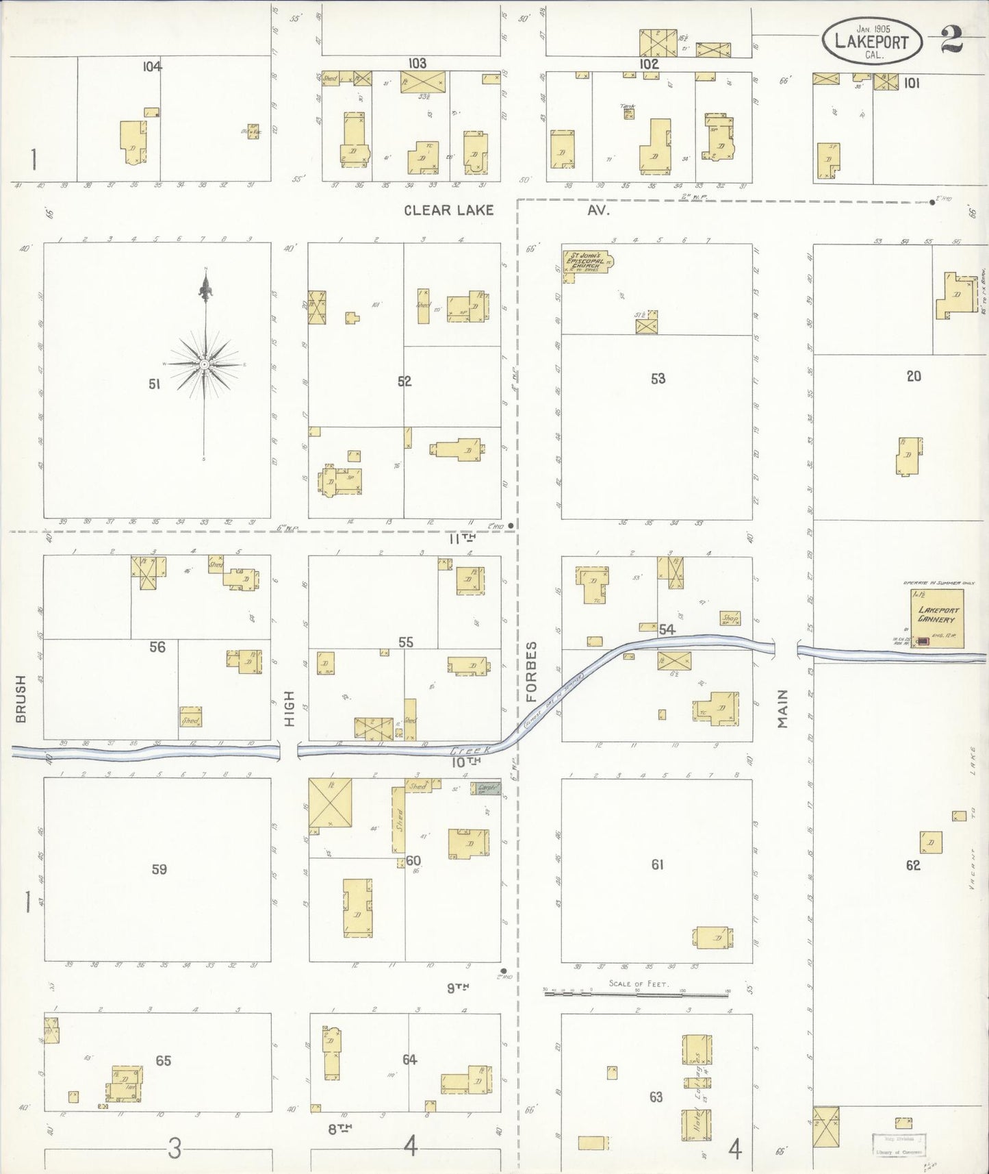 Sanborn Fire Insurance Map from Lakeport, Lake County, California (1905), Sheet #0002 - Historic Sanborn Fire Insurance Map Print, vintage old map wall art, antique decor, genealogy gift, California California map
