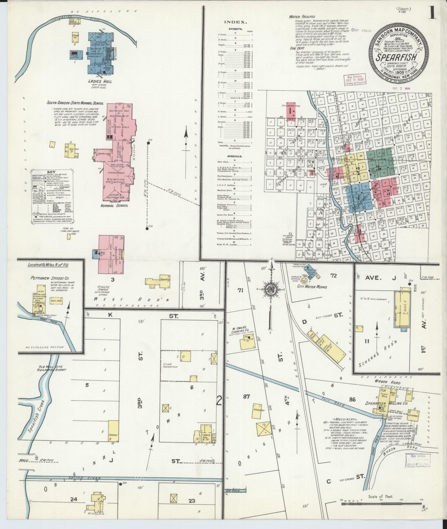 Sanborn Fire Insurance Map from Spearfish, Lawrence County, South Dakota (1909), Sheet #0001 - Historic Sanborn Fire Insurance Map Print, vintage old map wall art, antique decor, genealogy gift, South Dakota South Dakota map