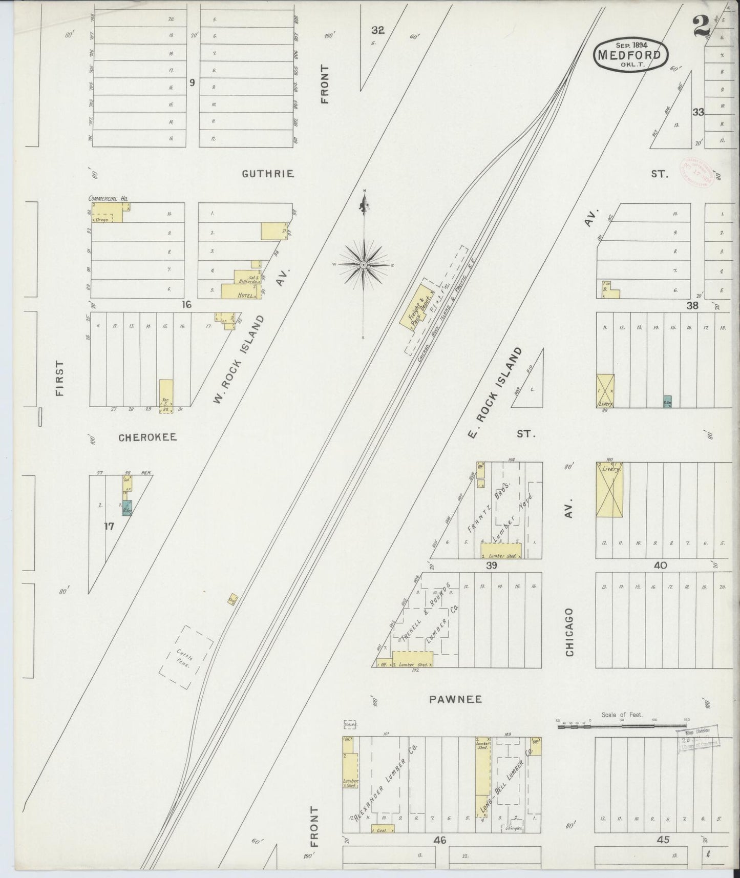 Sanborn Fire Insurance Map from Medford, Grant County, Oklahoma (1894), Sheet #0002 - Historic Sanborn Fire Insurance Map Print, vintage old map wall art, antique decor, genealogy gift, Oklahoma Oklahoma map
